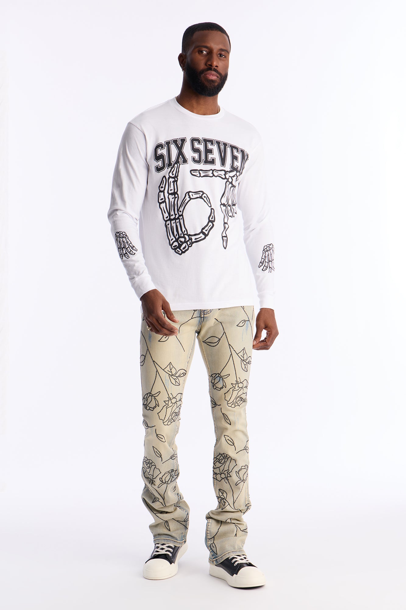 Six Seven Bones Long Sleeve Tee - White