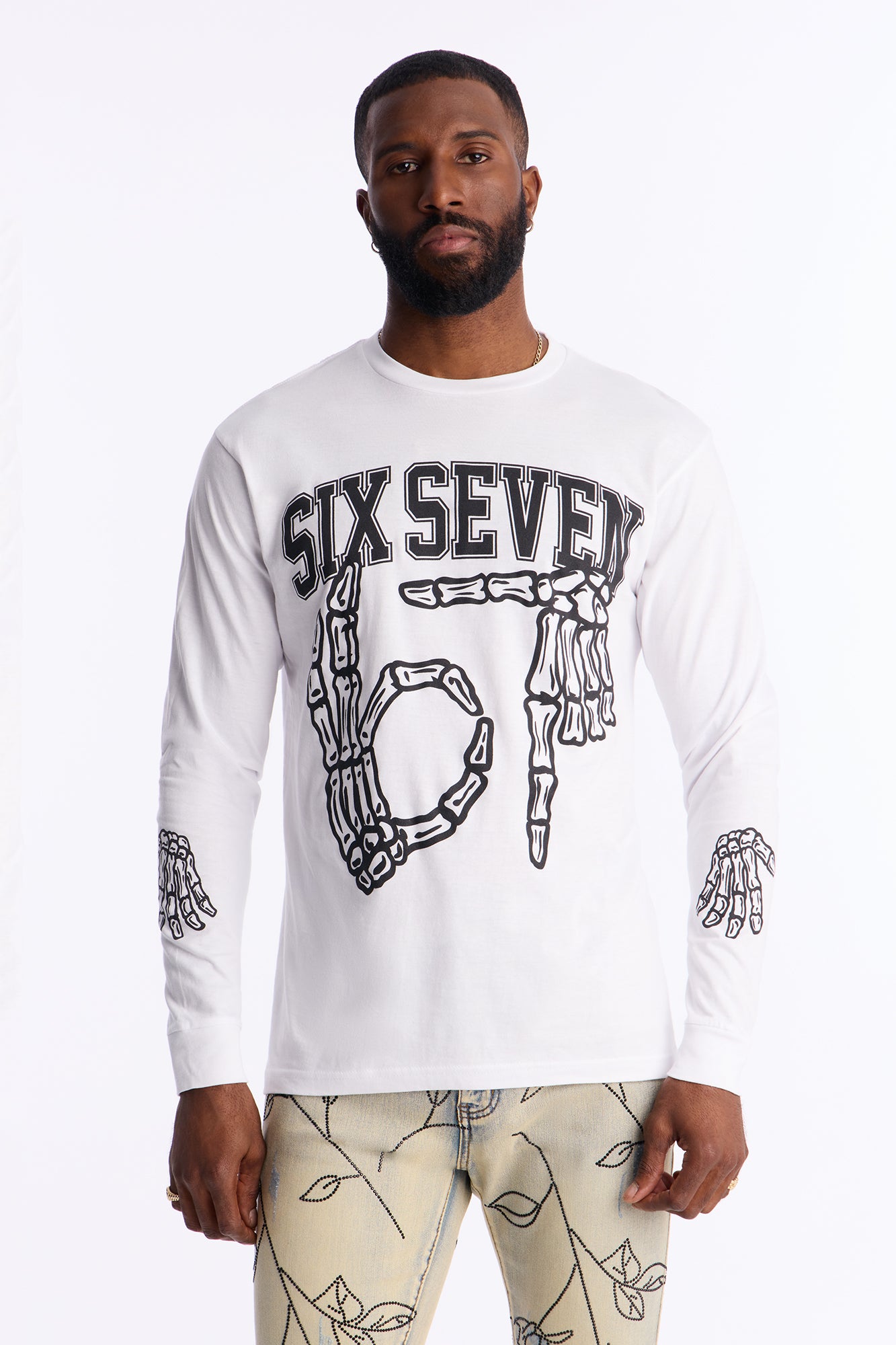 Six Seven Bones Long Sleeve Tee - White