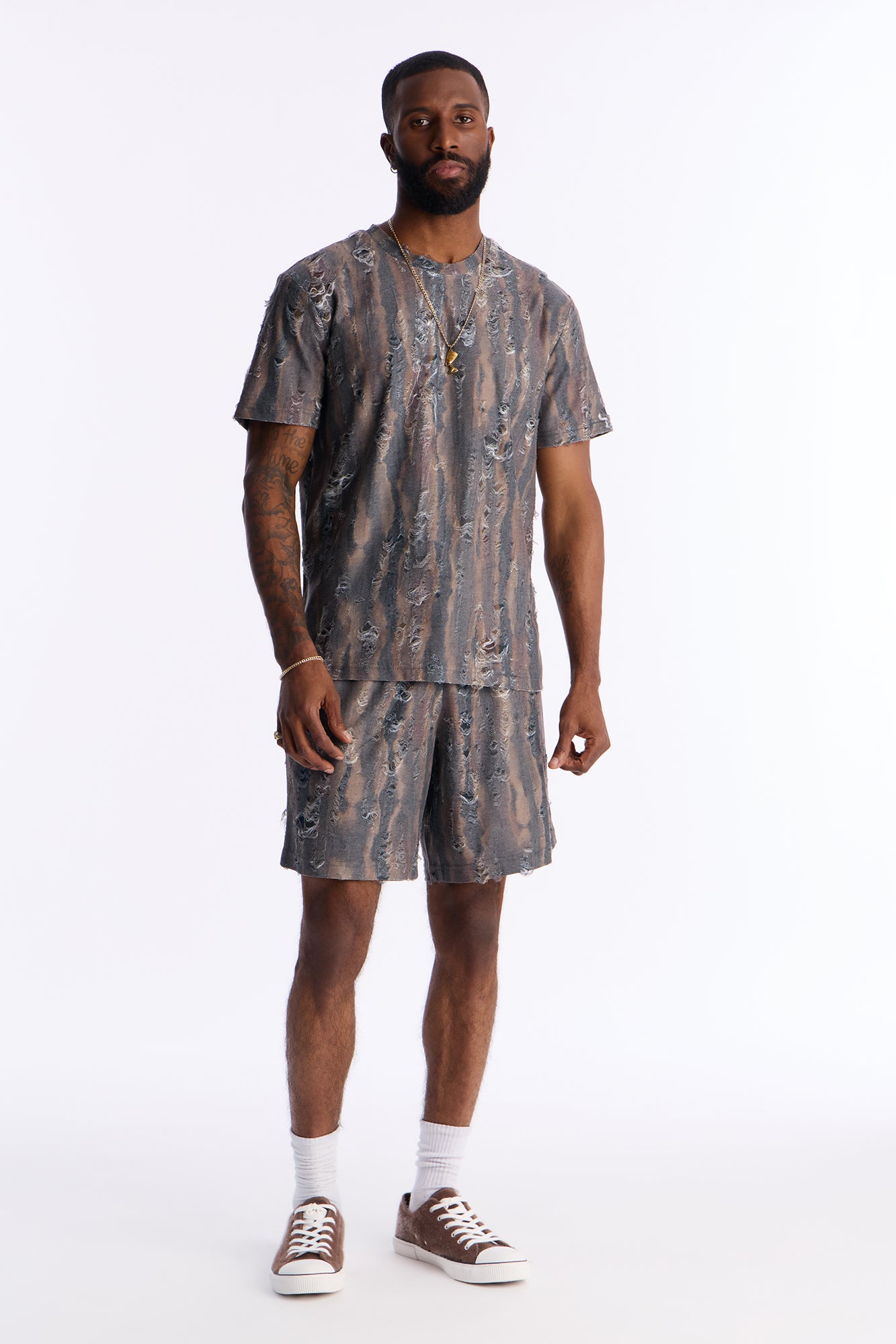 Fragmented Realism Distressed Tee - Brown