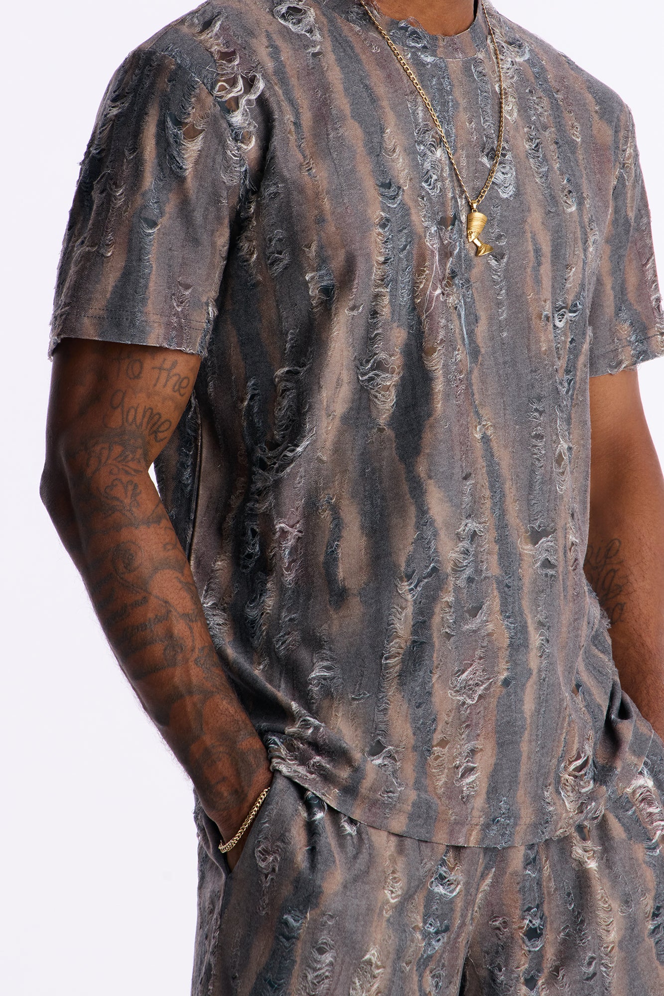 Fragmented Realism Distressed Tee - Brown