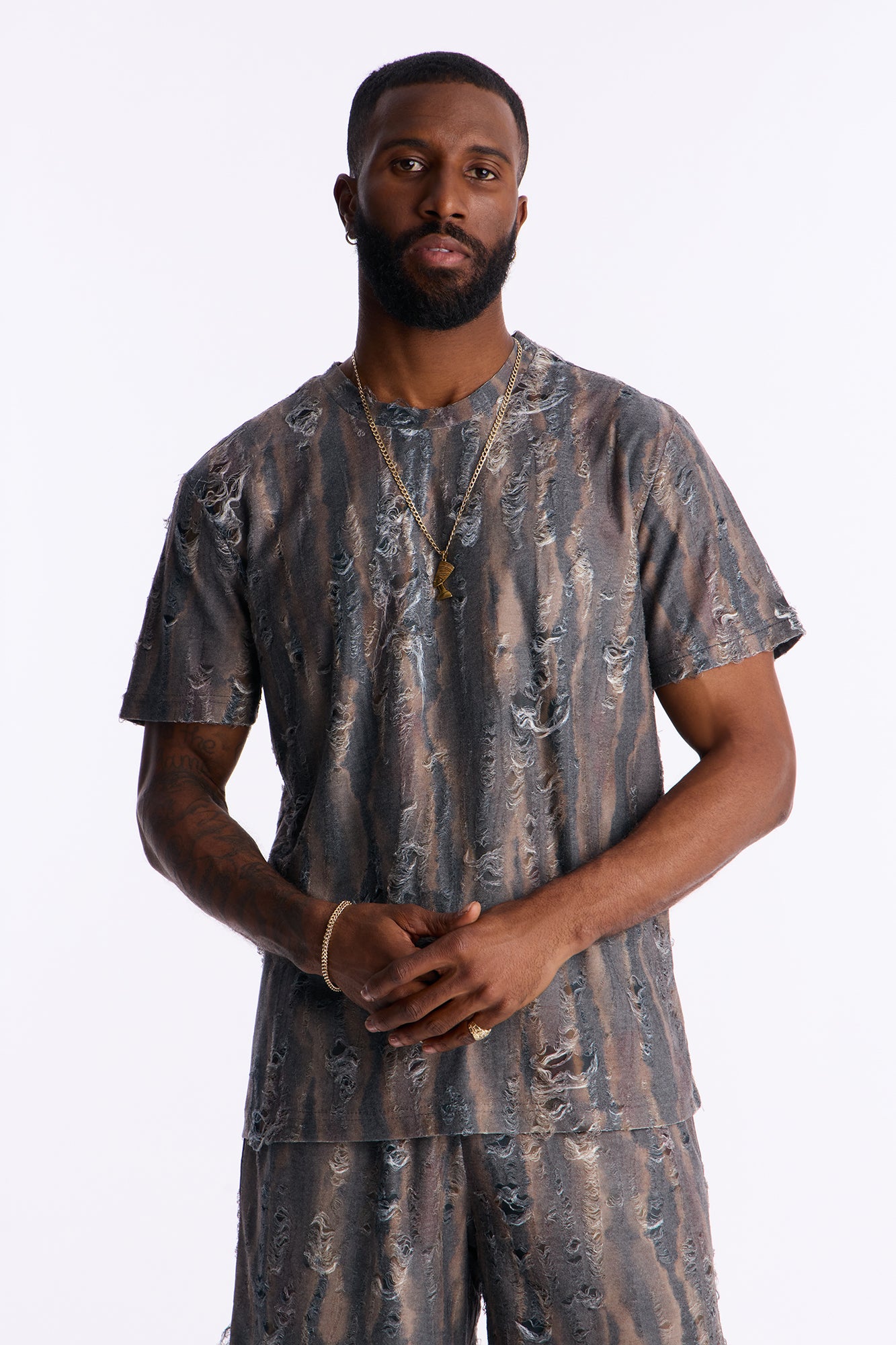 Fragmented Realism Distressed Tee - Brown