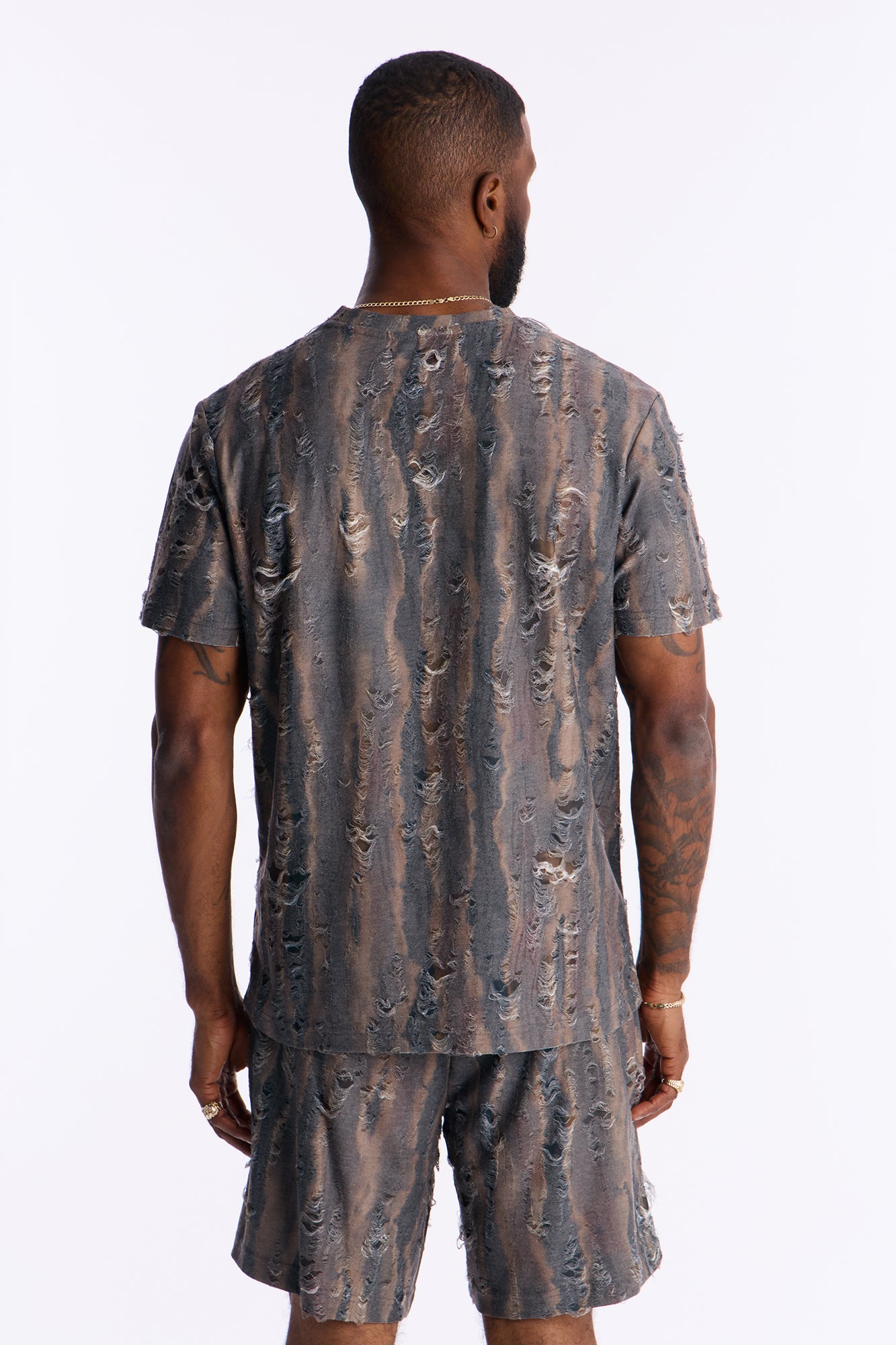 Fragmented Realism Distressed Tee - Brown