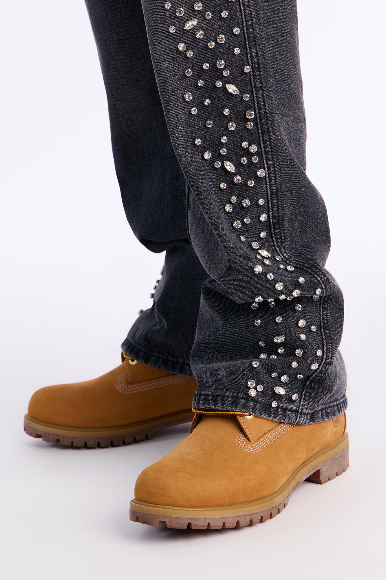 Stacked Slim Flare Another Level Jeweled Jean - Black Wash