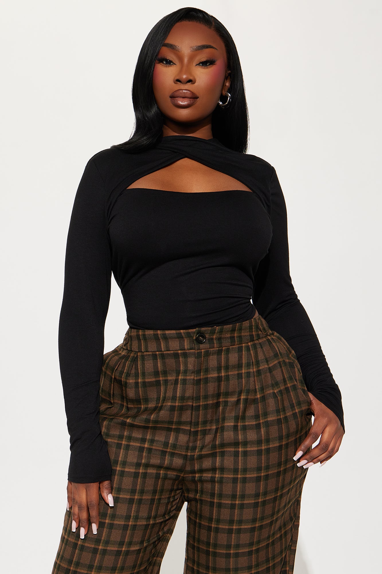 Cross Your Mind Long Sleeve Top - Black