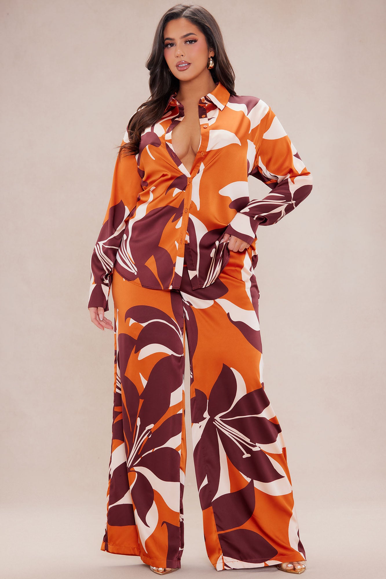 Sawyer Satin Pant Set - Rust/combo