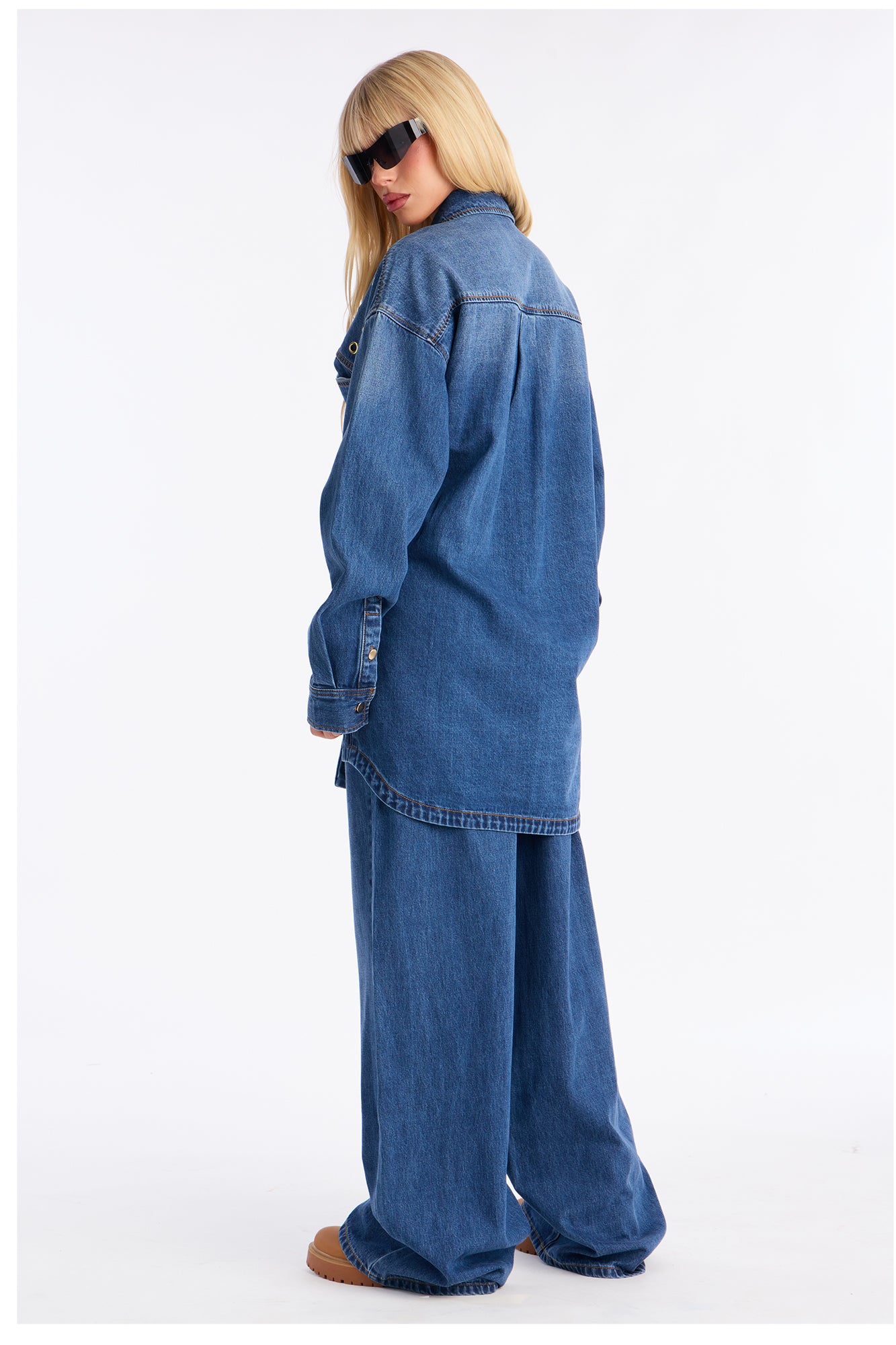 Farrah Denim Wide Leg Pant Set - Medium Wash