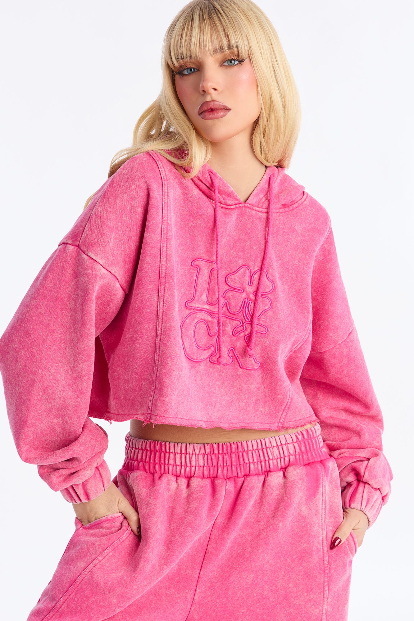 Get Lucky Washed Fleece Jogger Set - Pink