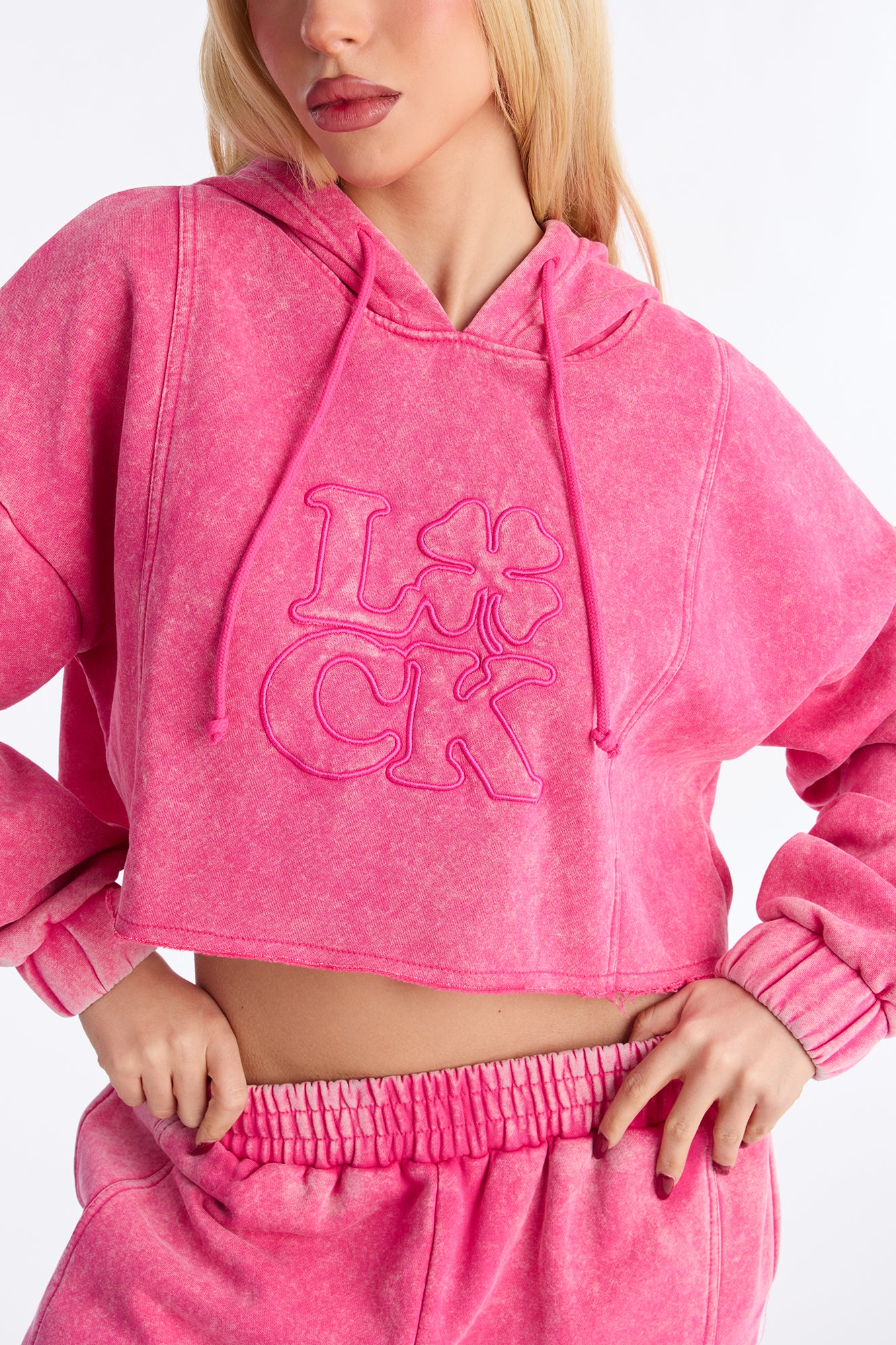 Get Lucky Washed Fleece Jogger Set - Pink