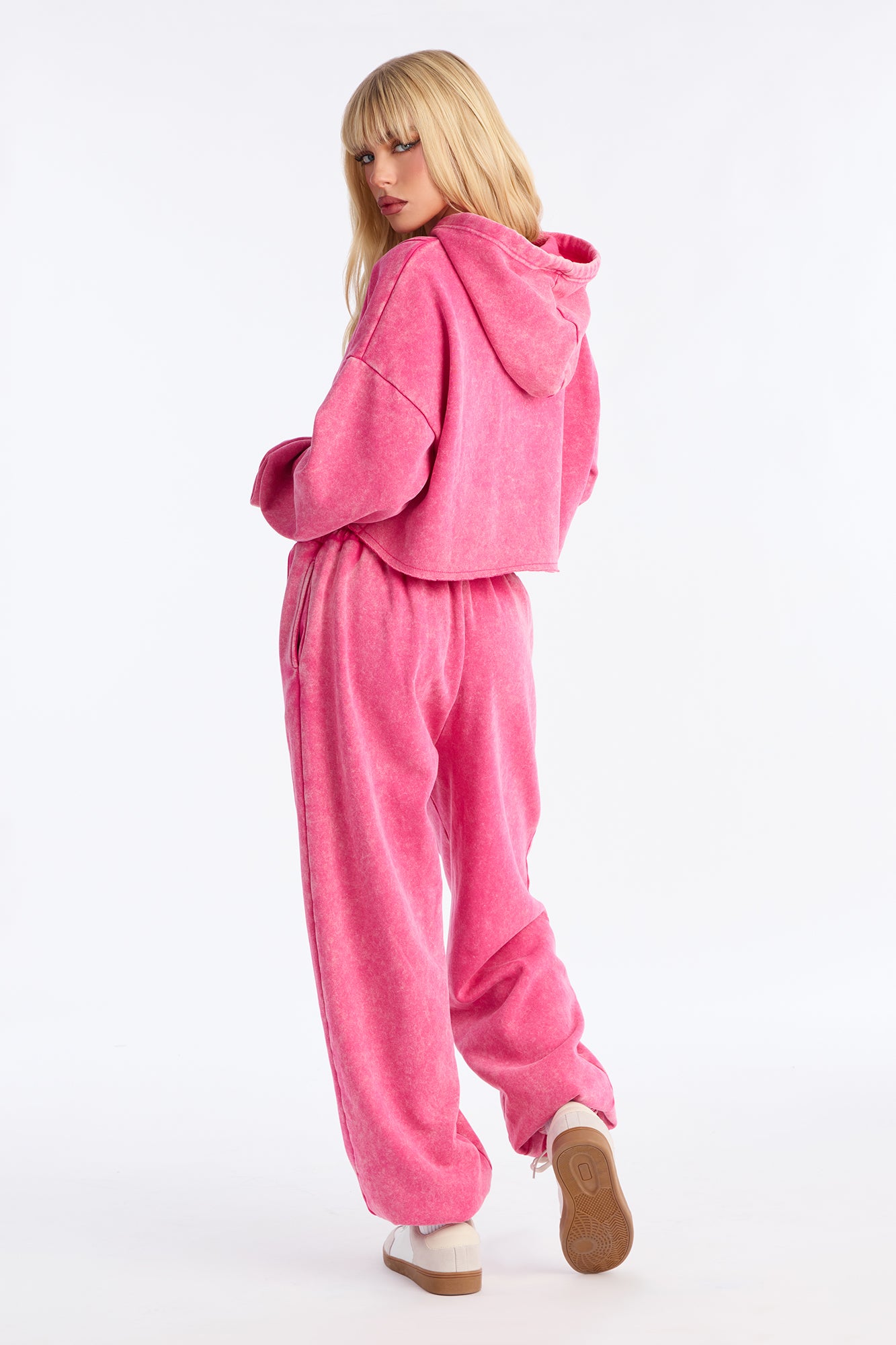 Get Lucky Washed Fleece Jogger Set - Pink