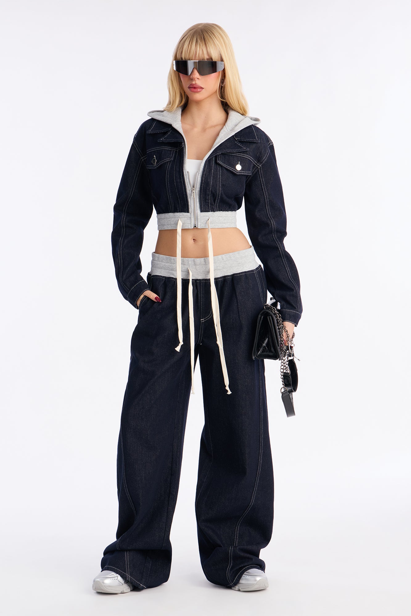 Sheffield Drawstring Baggy Jeans - Dark Denim