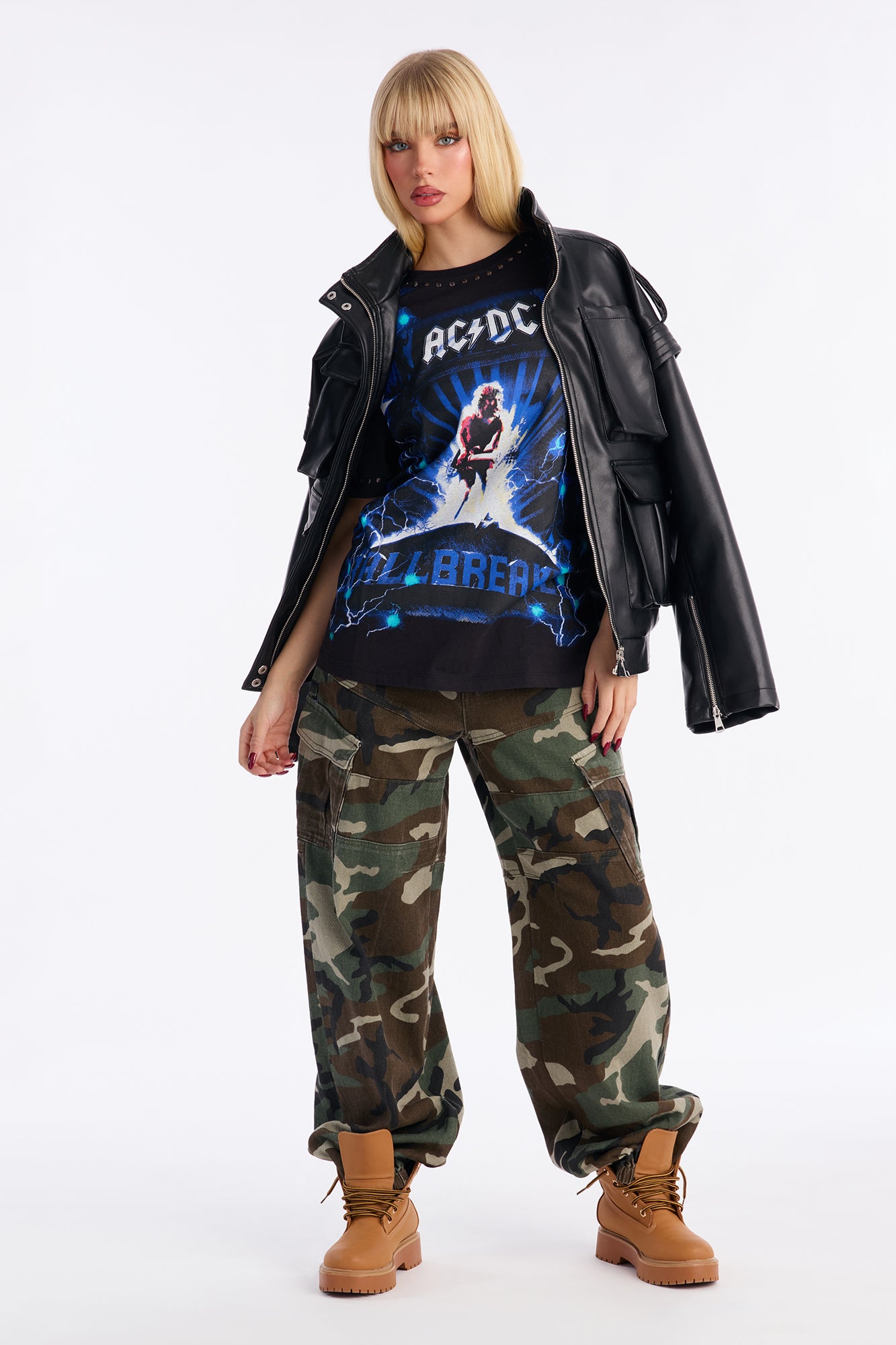 ACDC Studded Short Sleeve Studded Tshirt - Black