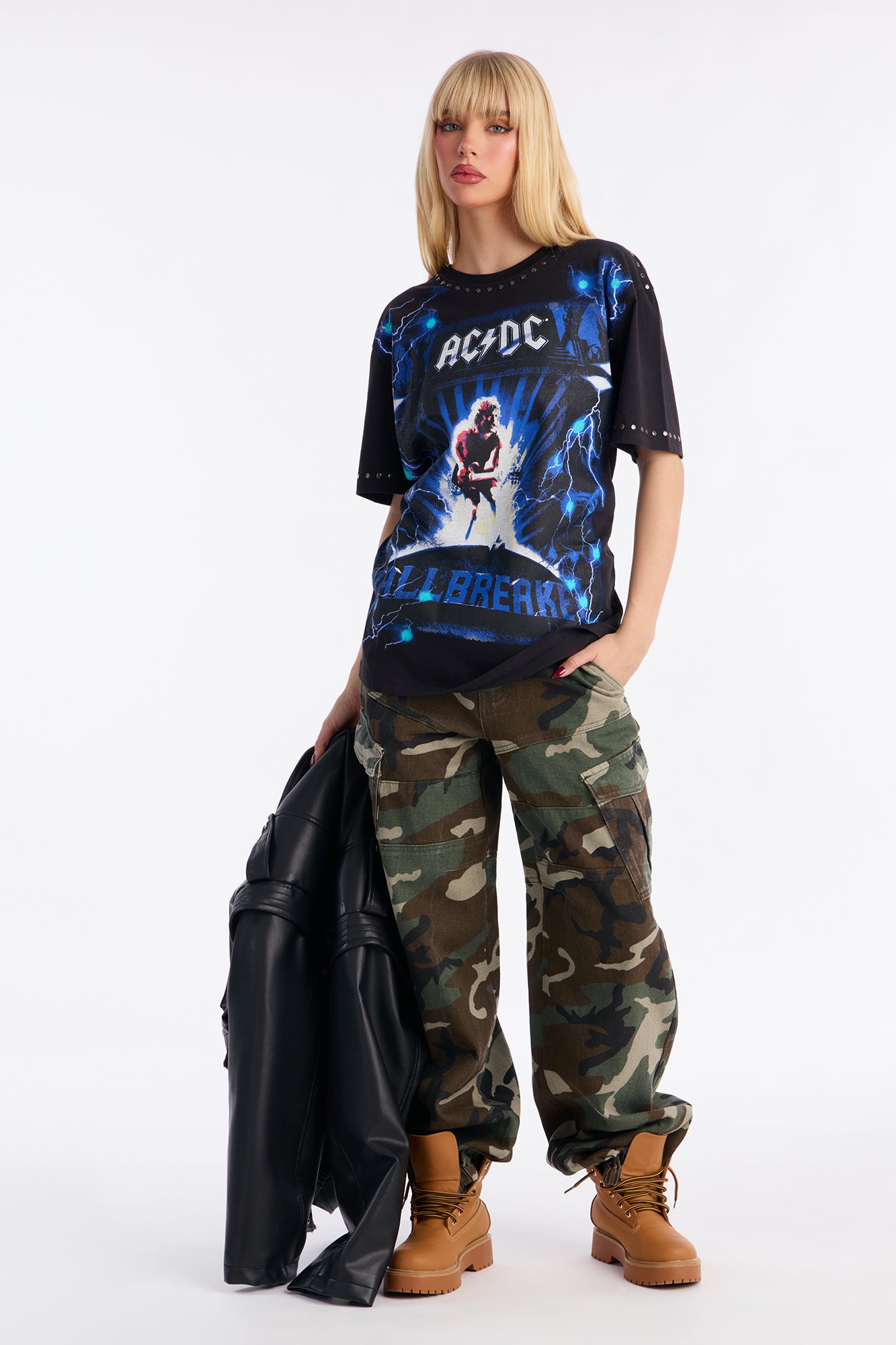 ACDC Studded Short Sleeve Studded Tshirt - Black
