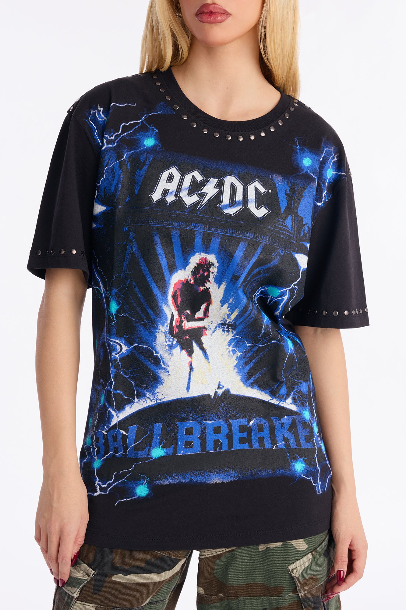 ACDC Studded Short Sleeve Studded Tshirt - Black
