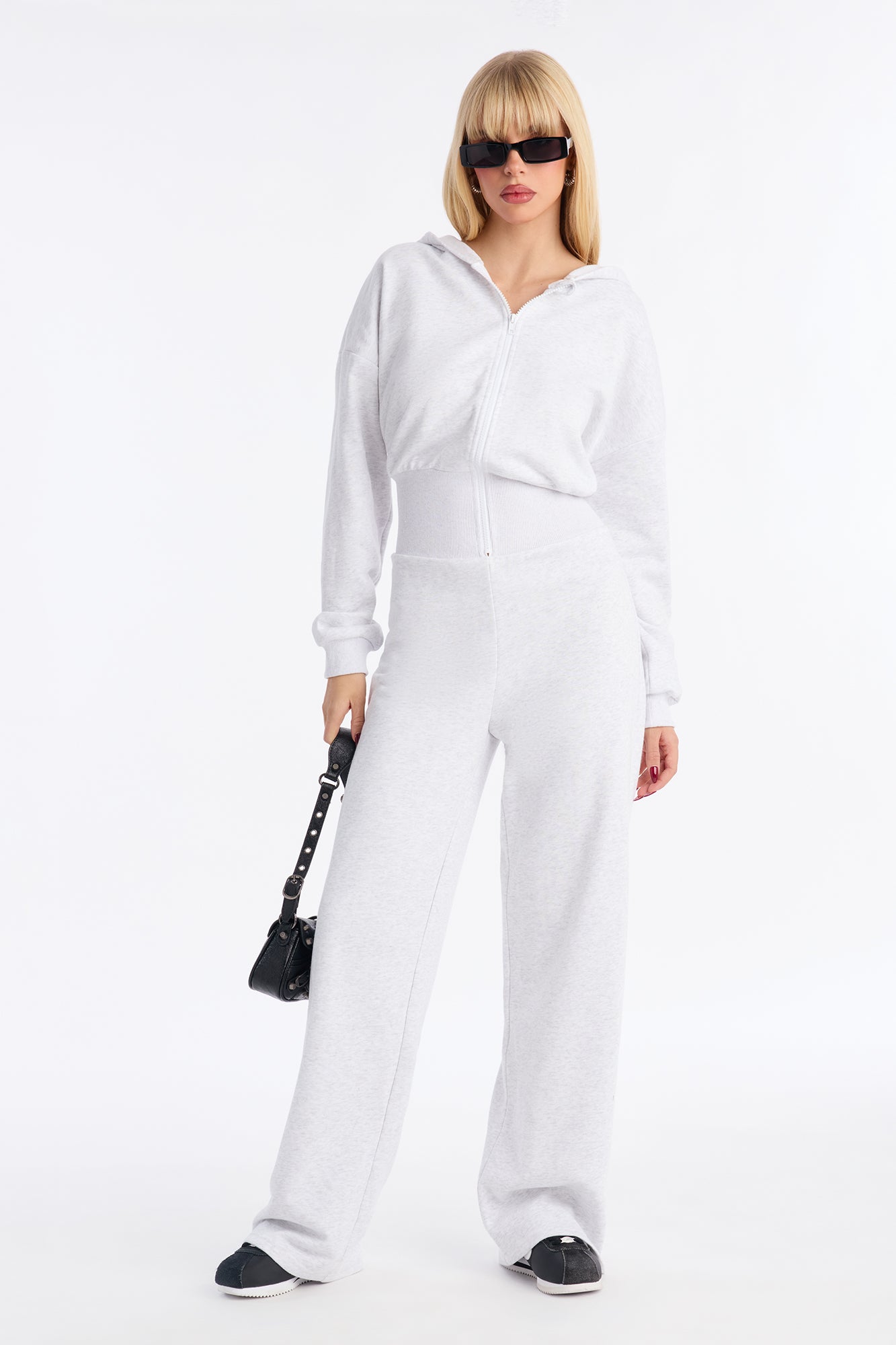 Halley Hooded Jogger Jumpsuit - Heather Grey