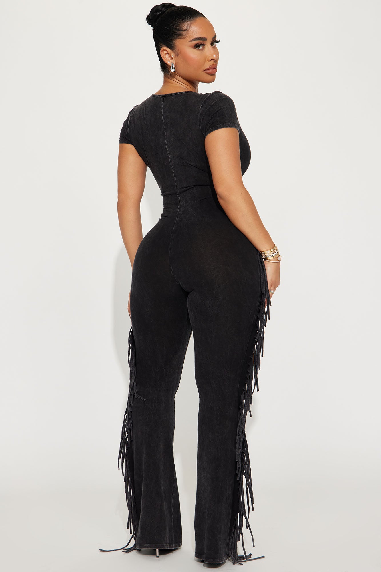 Carry Me Higher Fringe Jumpsuit - Black