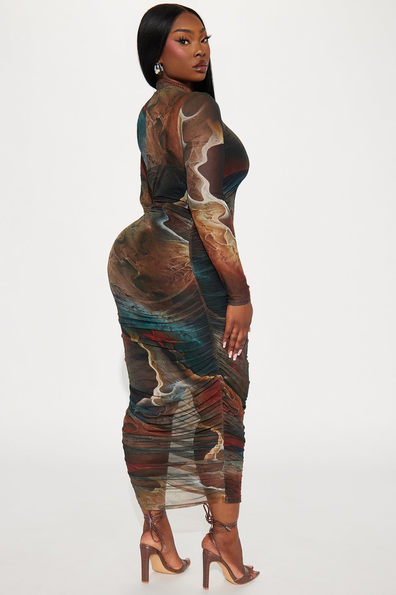 Bailey Mesh Midi Dress - Brown Combo