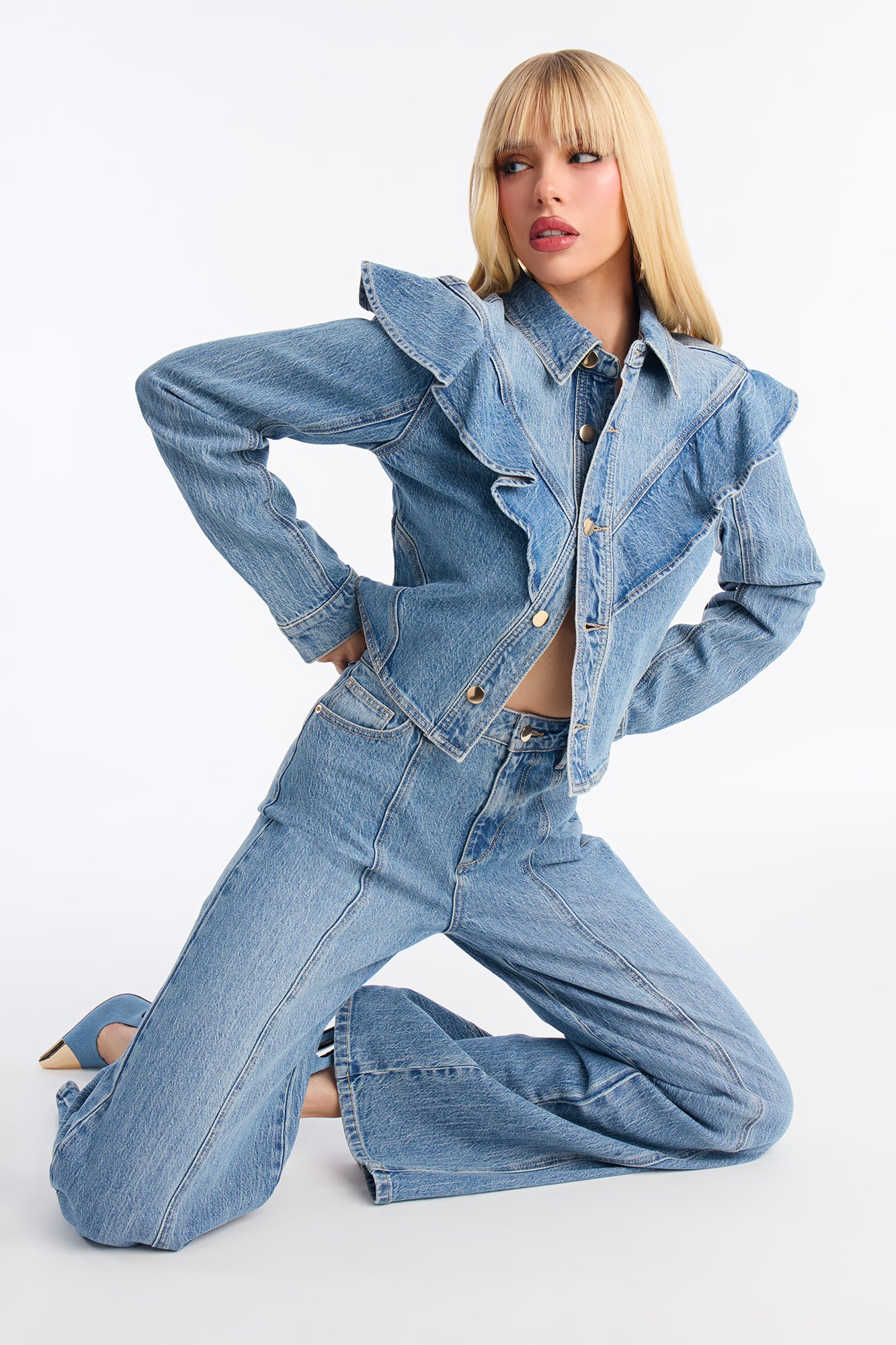 Scandi Low Stretch Wide Leg Jeans - Medium Wash