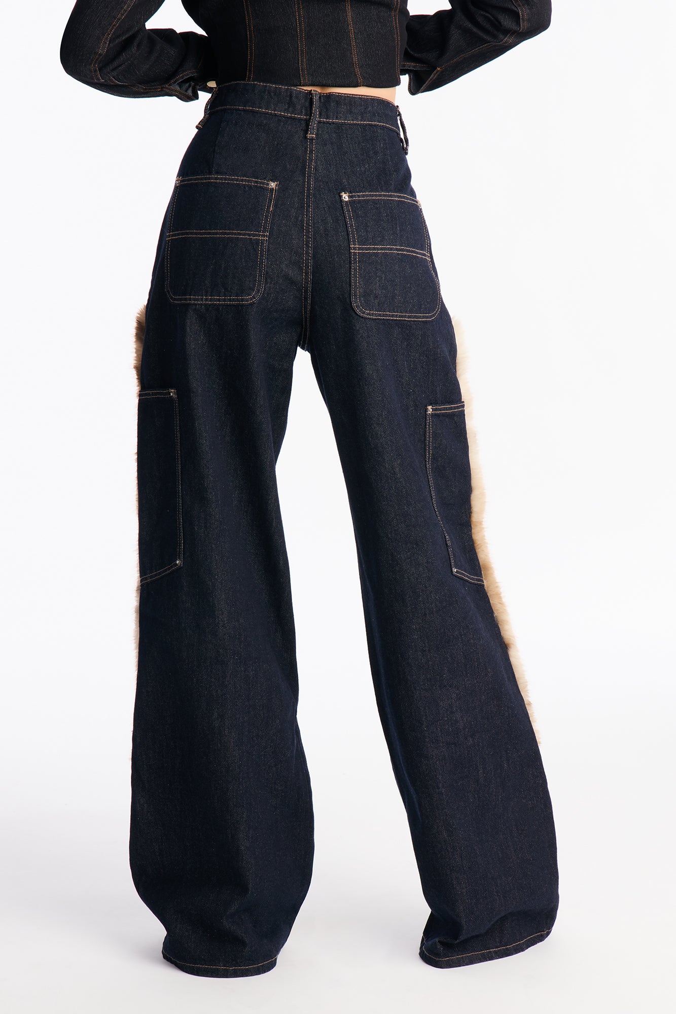 Chill & Relax Faux Fur Trim Jeans - Dark Denim