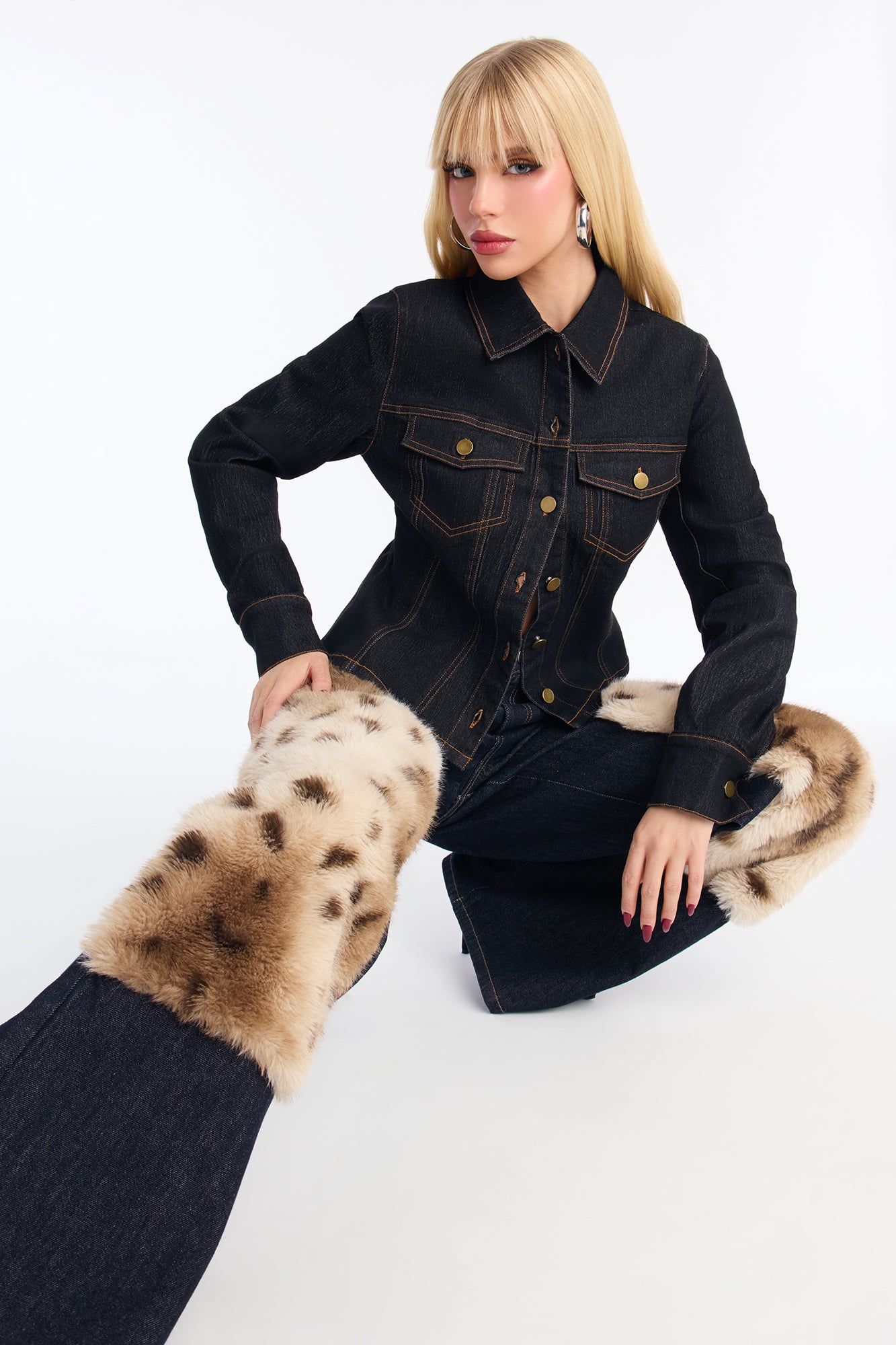Chill & Relax Faux Fur Trim Jeans - Dark Denim