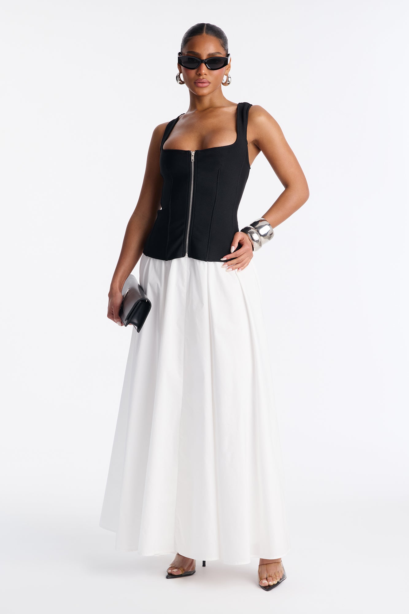Georgia Peplum Bandage Maxi Dress - Black/White