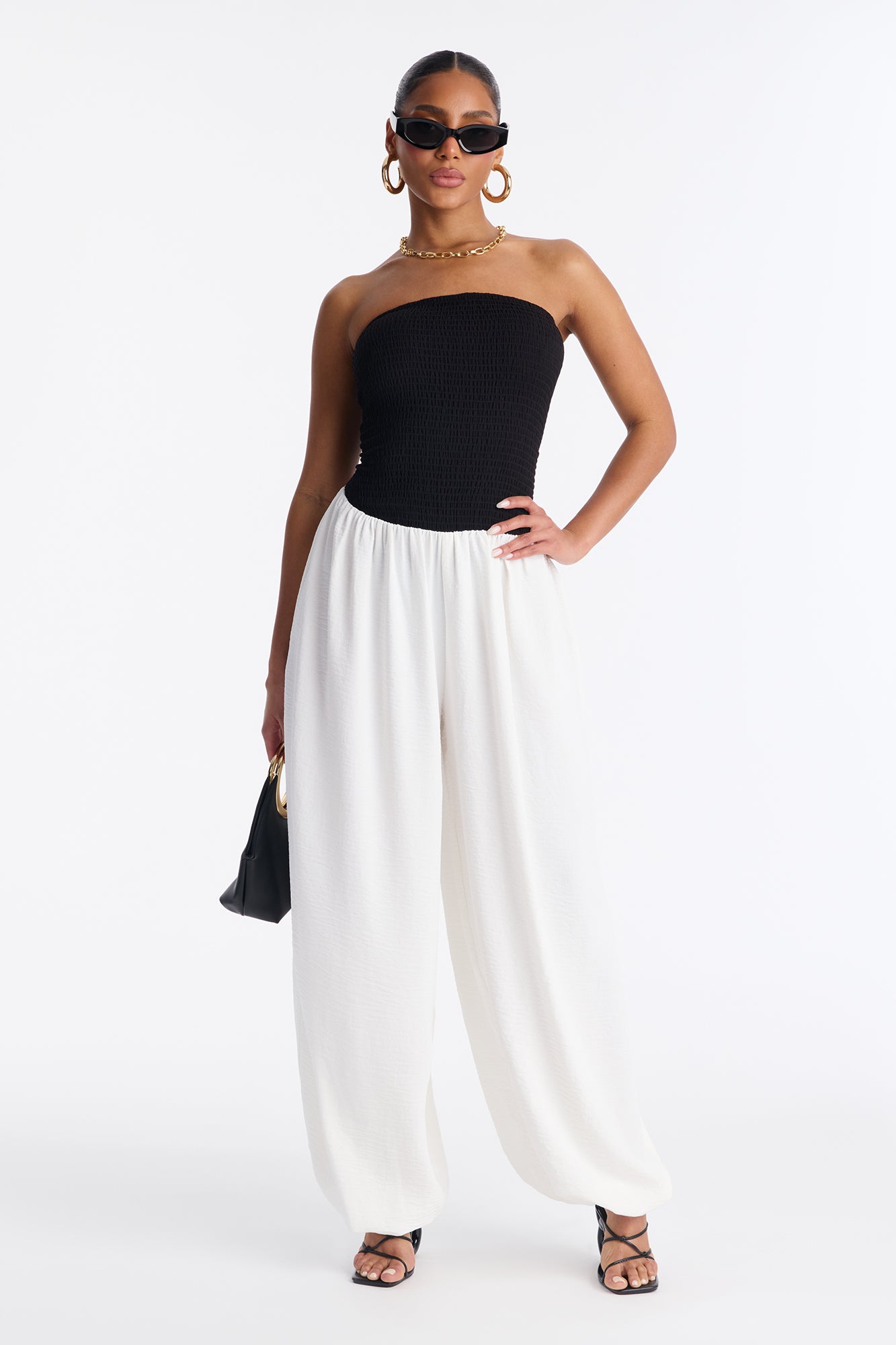Megan Contrast Trim Balloon Wide Leg Jumpsuit - Black