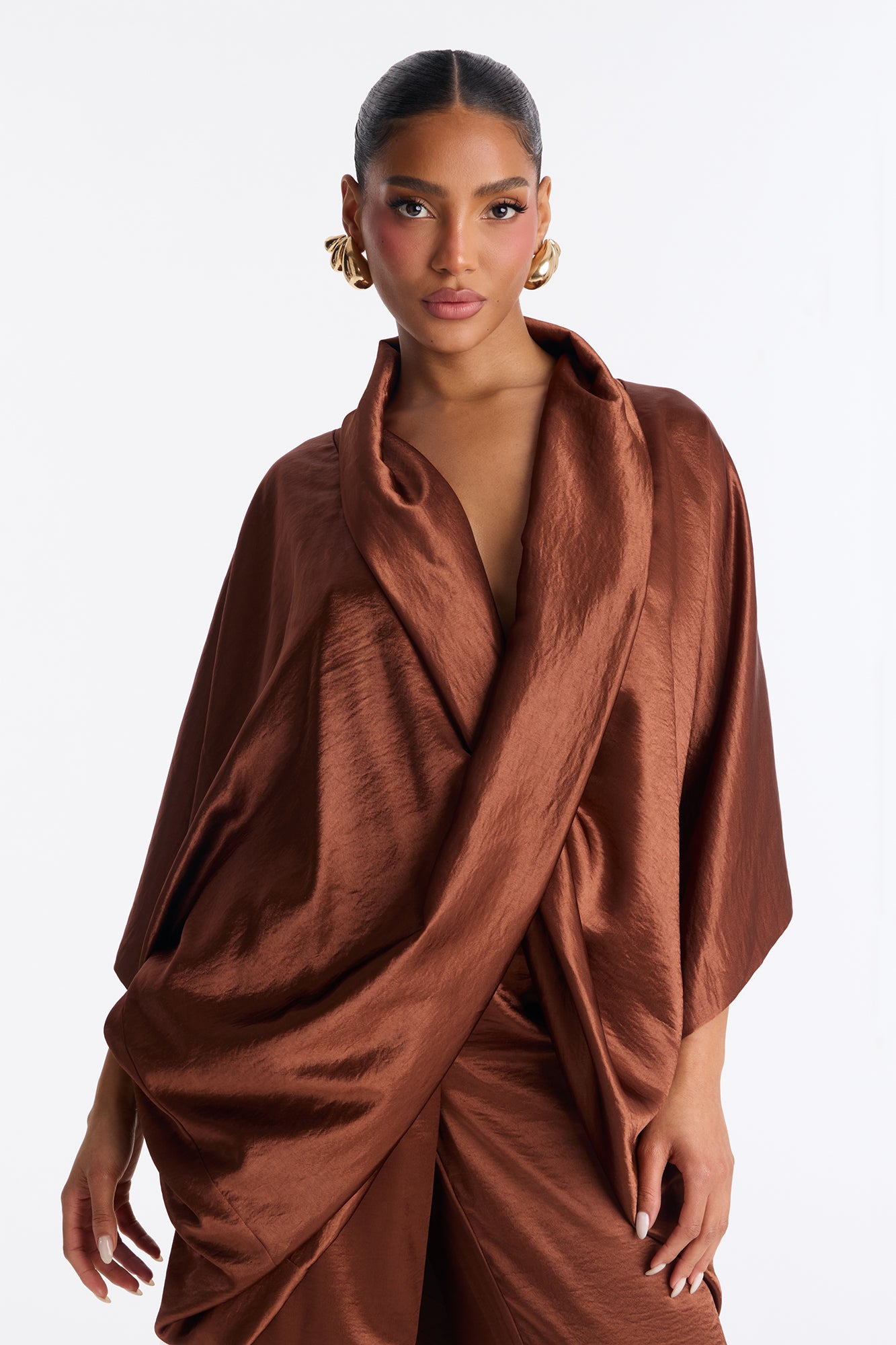 Romania Satin Pant Set - Brown