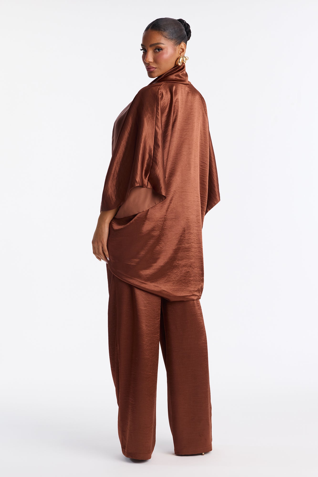 Romania Satin Pant Set - Brown