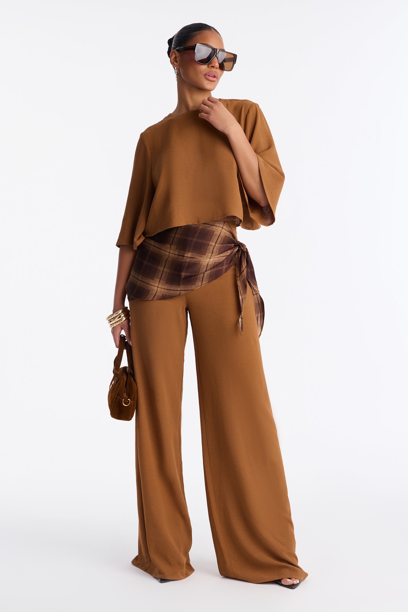 Melanie 3 Piece Scarf Pant Set - Mocha