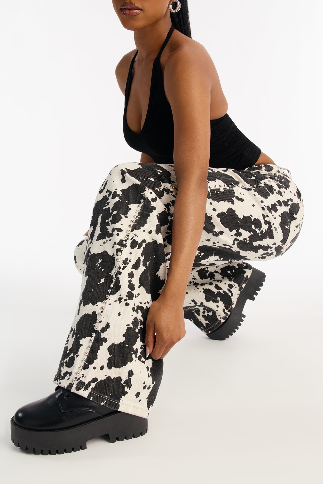 Spot On Printed Studded Straight Leg Jeans - Black/White