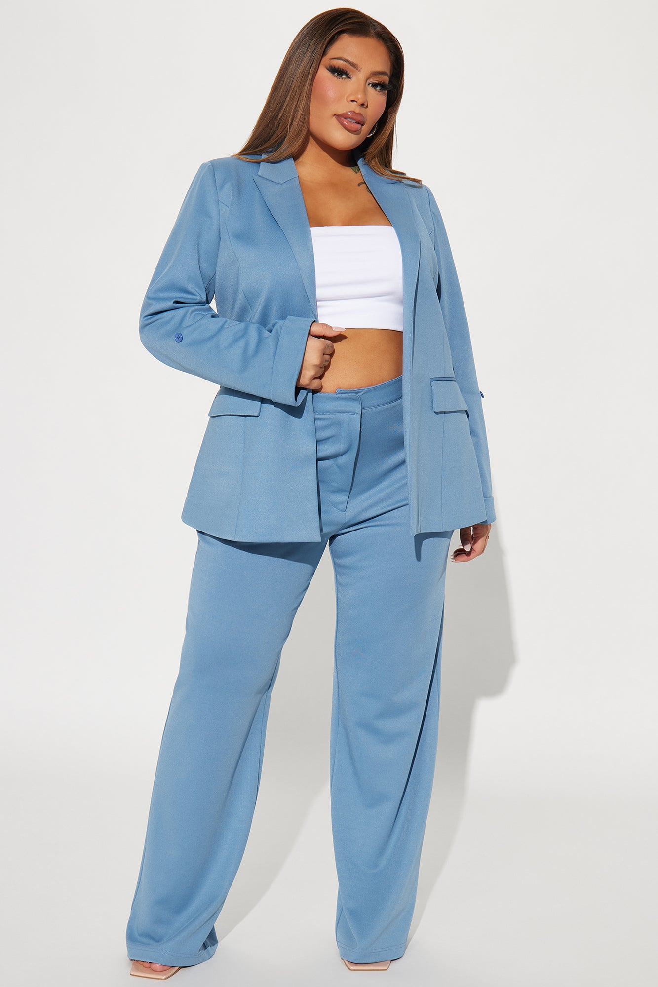 Dayna Blazer Pant Set - Slate Blue