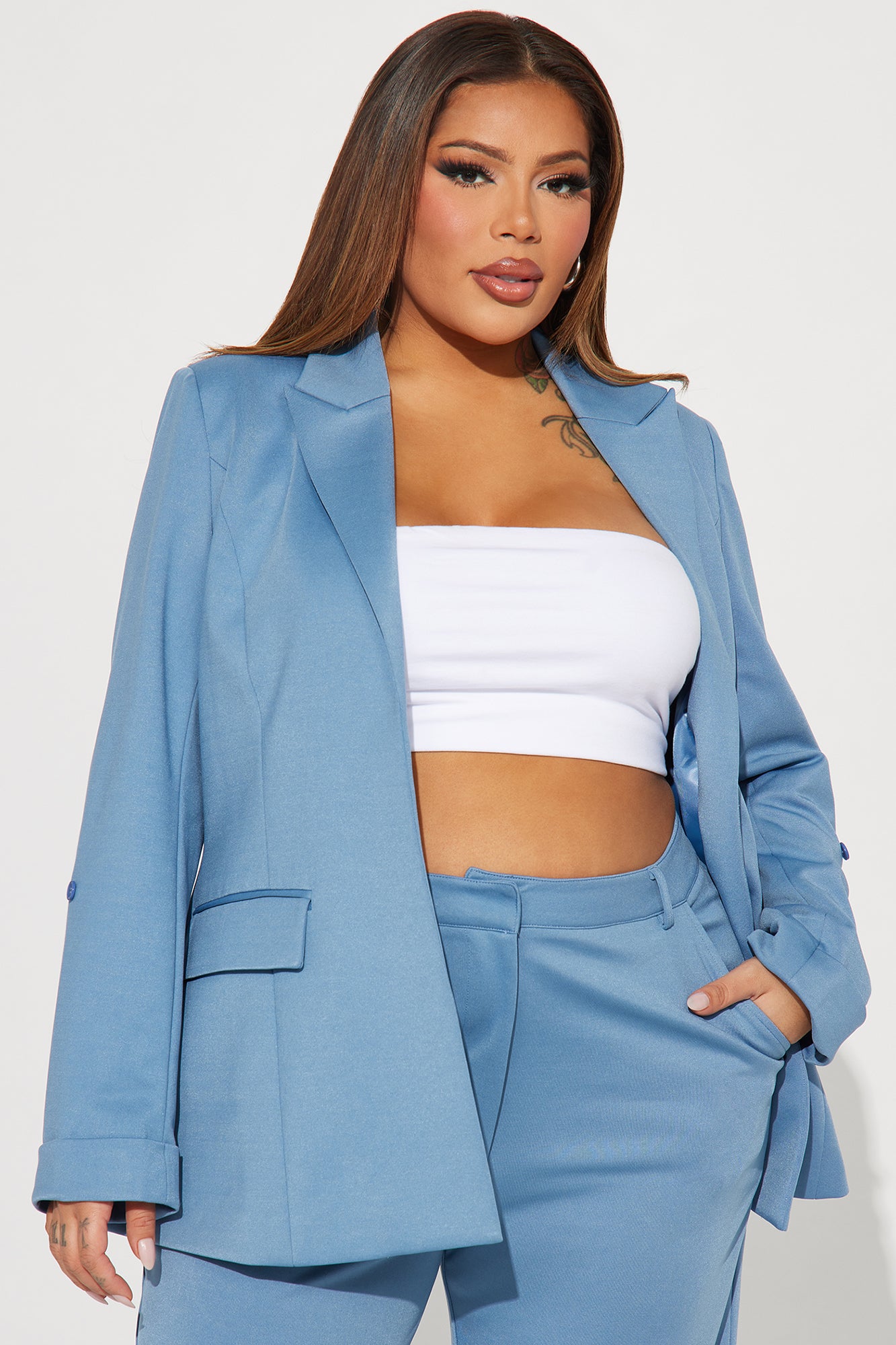 Dayna Blazer Pant Set - Slate Blue