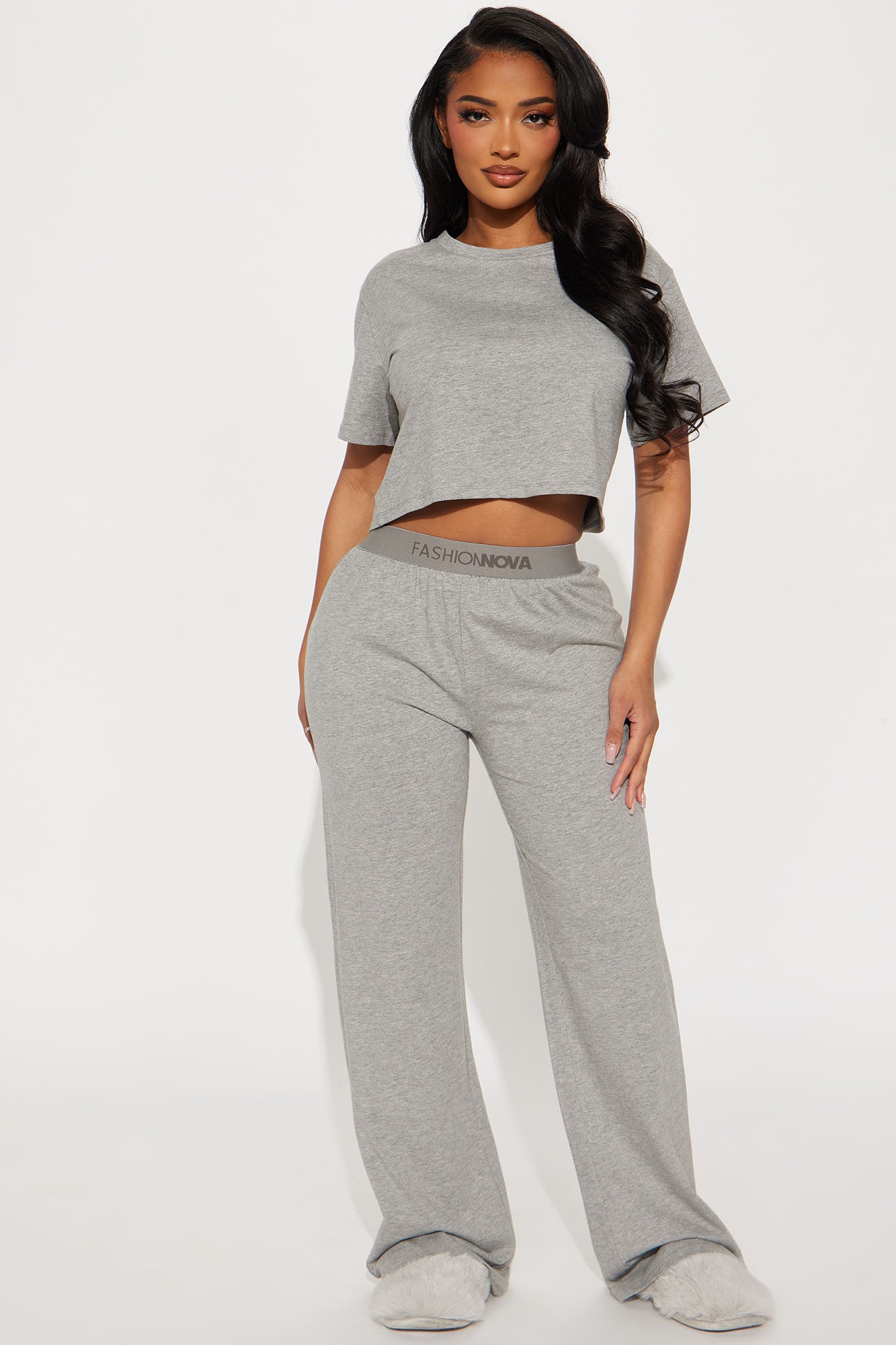 FN Mood Cotton PJ Pant Set - Heather Grey