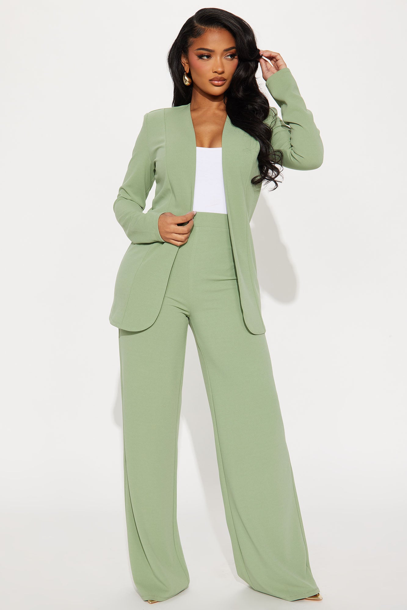 Payin' It Forward Wide Leg Pant Set - Sage