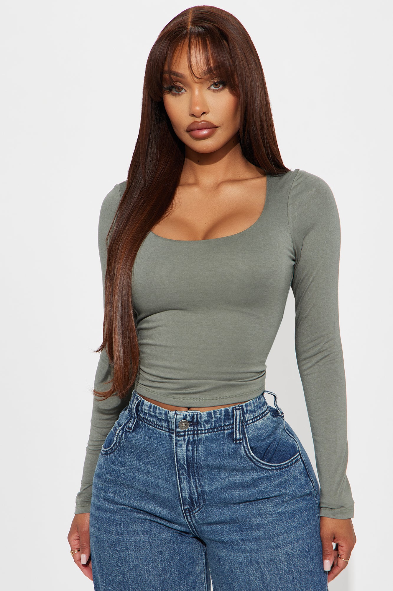 Maya Double Lined Long Sleeve Top - Olive