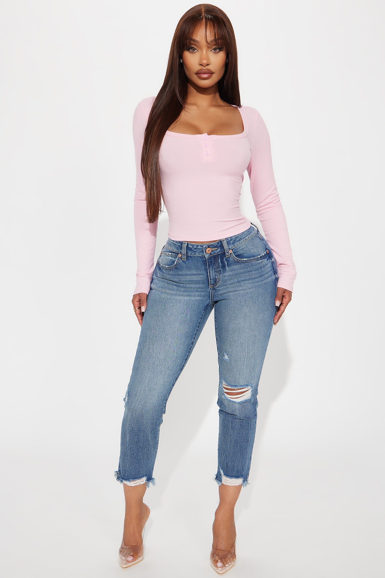 Stephanie Henley Long Sleeve Top - Pink
