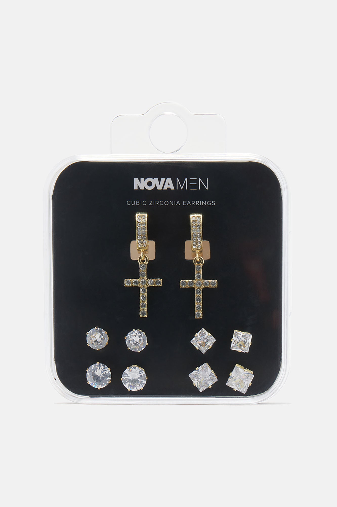 Iced Dangling Cross 5 Piece Earring Set - Gold