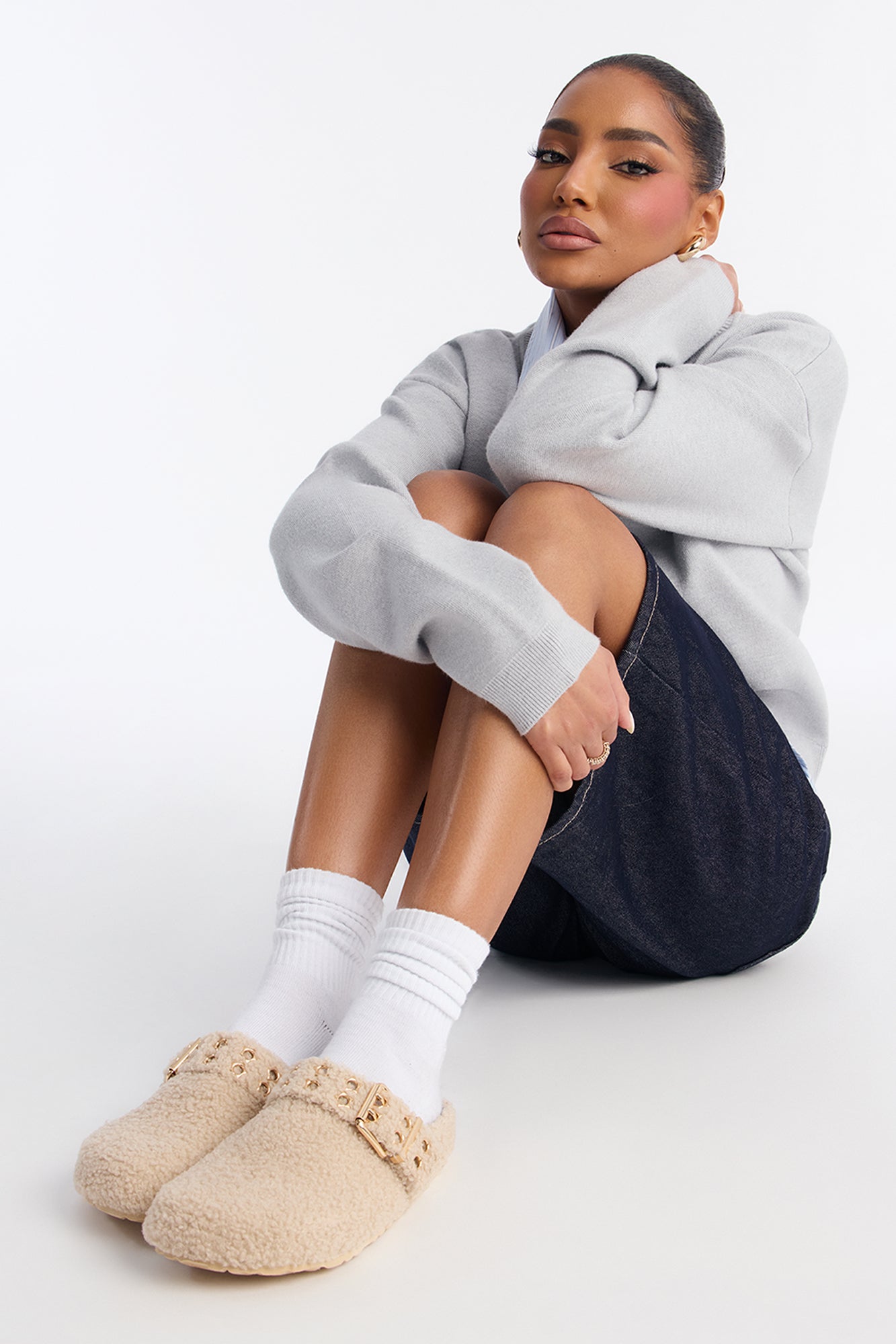 Collie Buckle Sherpa Flats - Taupe