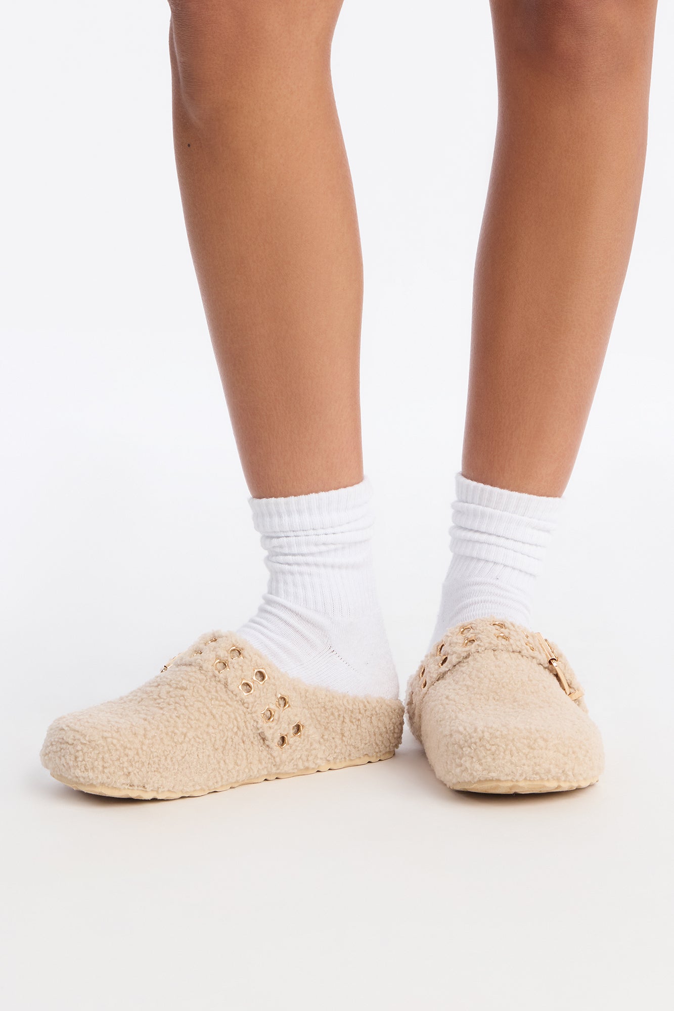 Collie Buckle Sherpa Flats - Taupe