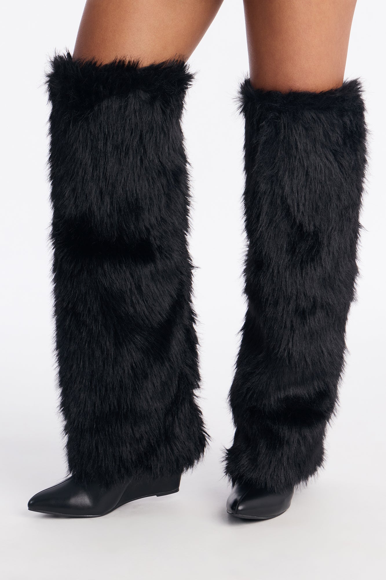 Cincinnati Faux Fur Thigh High Boots - Black