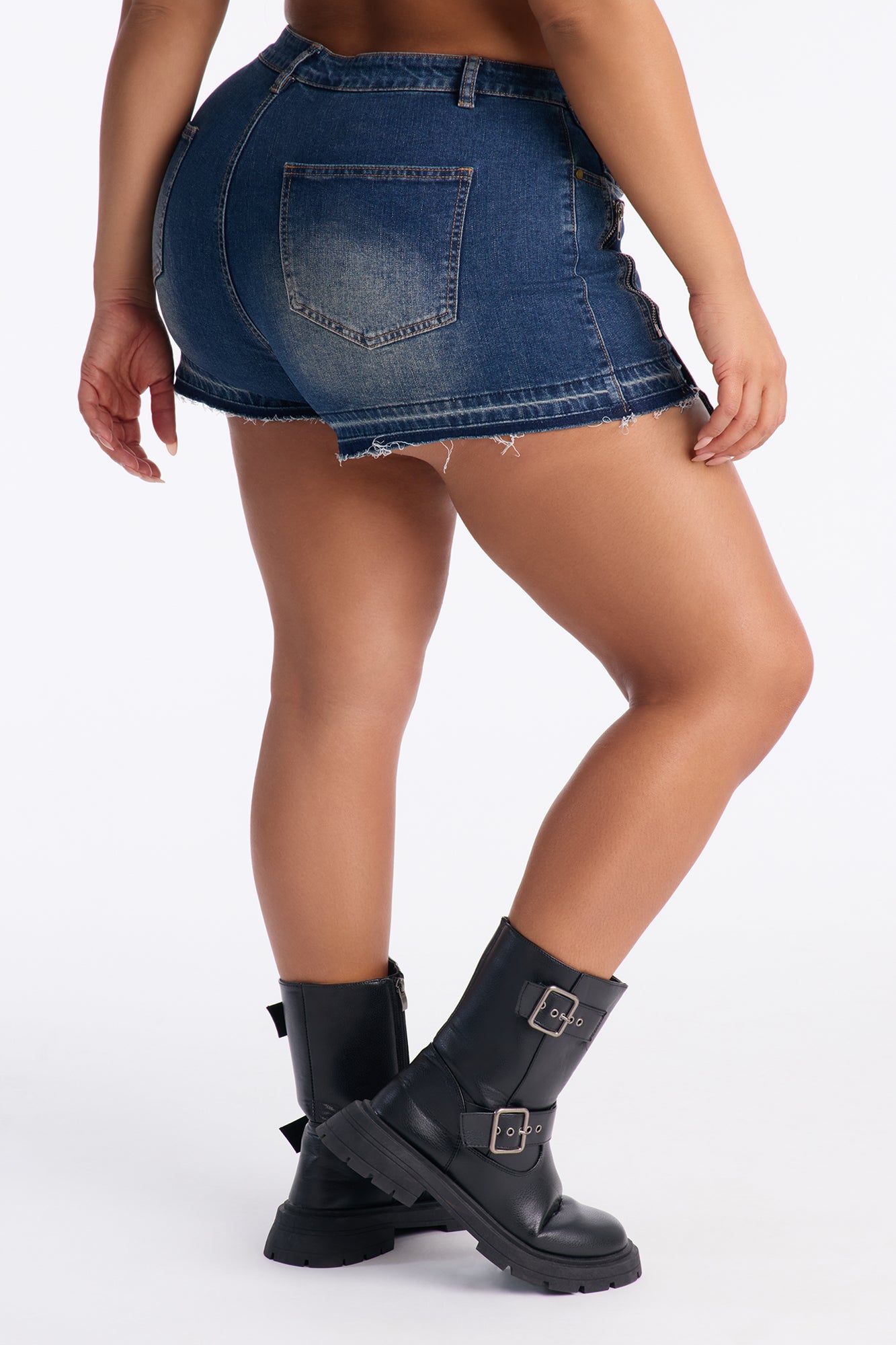 Jessie Distressed Denim Wrap Micro Mini Skort - Dark Wash