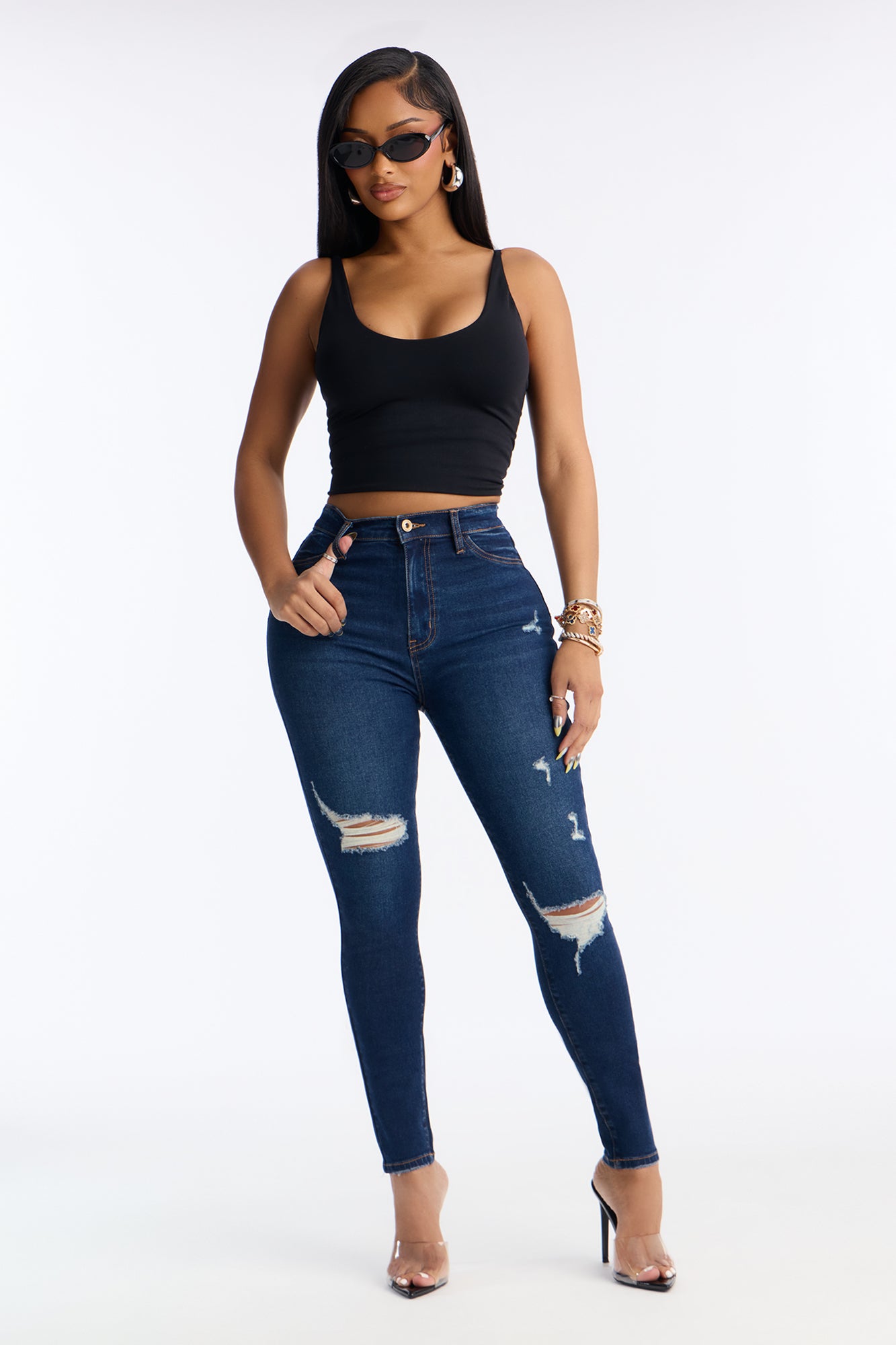 Living Life High Stretch Skinny Jeans - Dark Wash