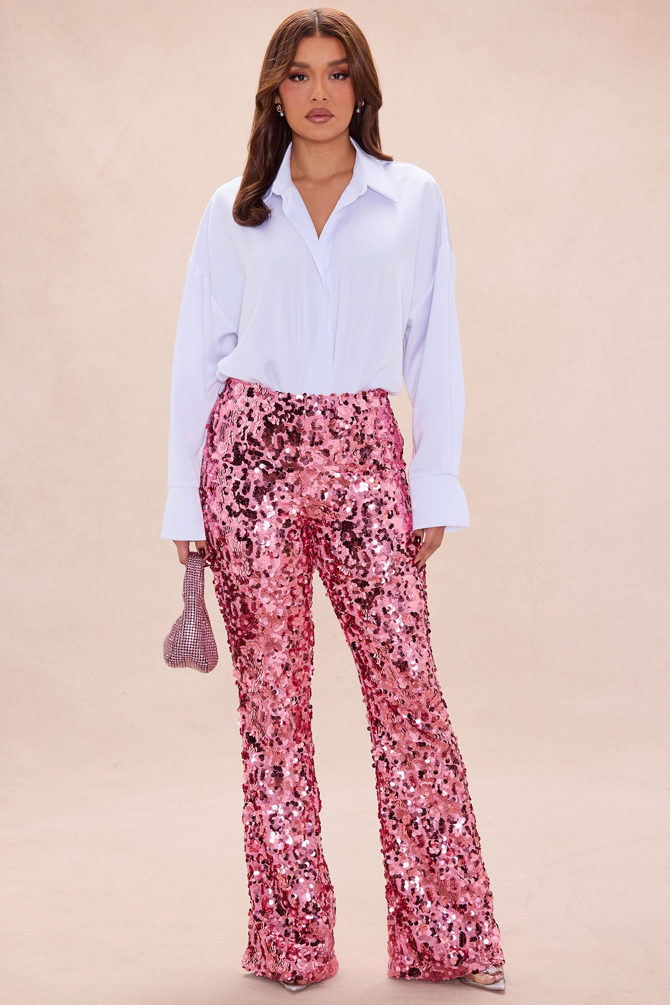 Keep Shining Flare Sequin Pant - Mauve