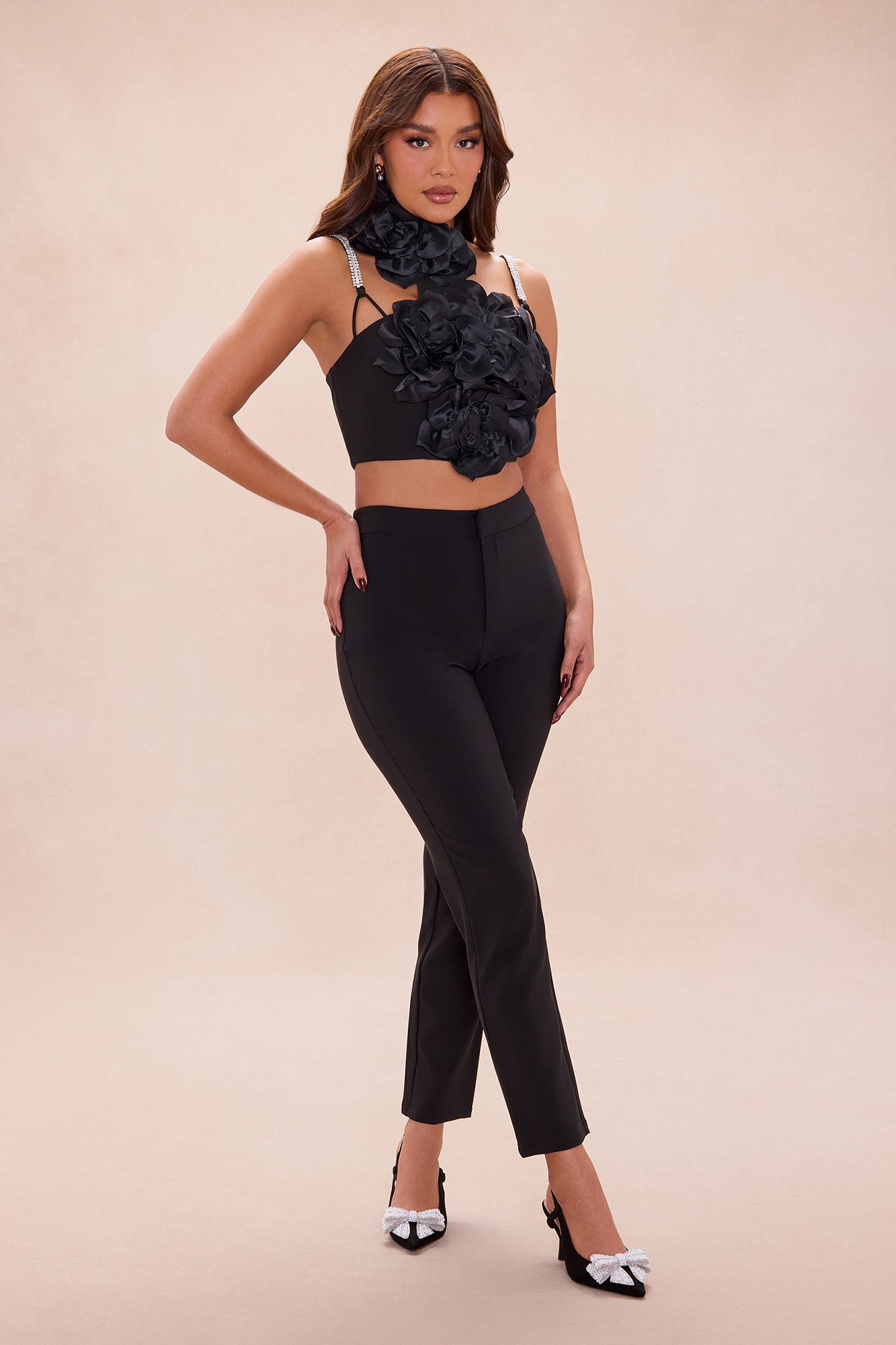 Raven Floral Applique Crop Top - Black