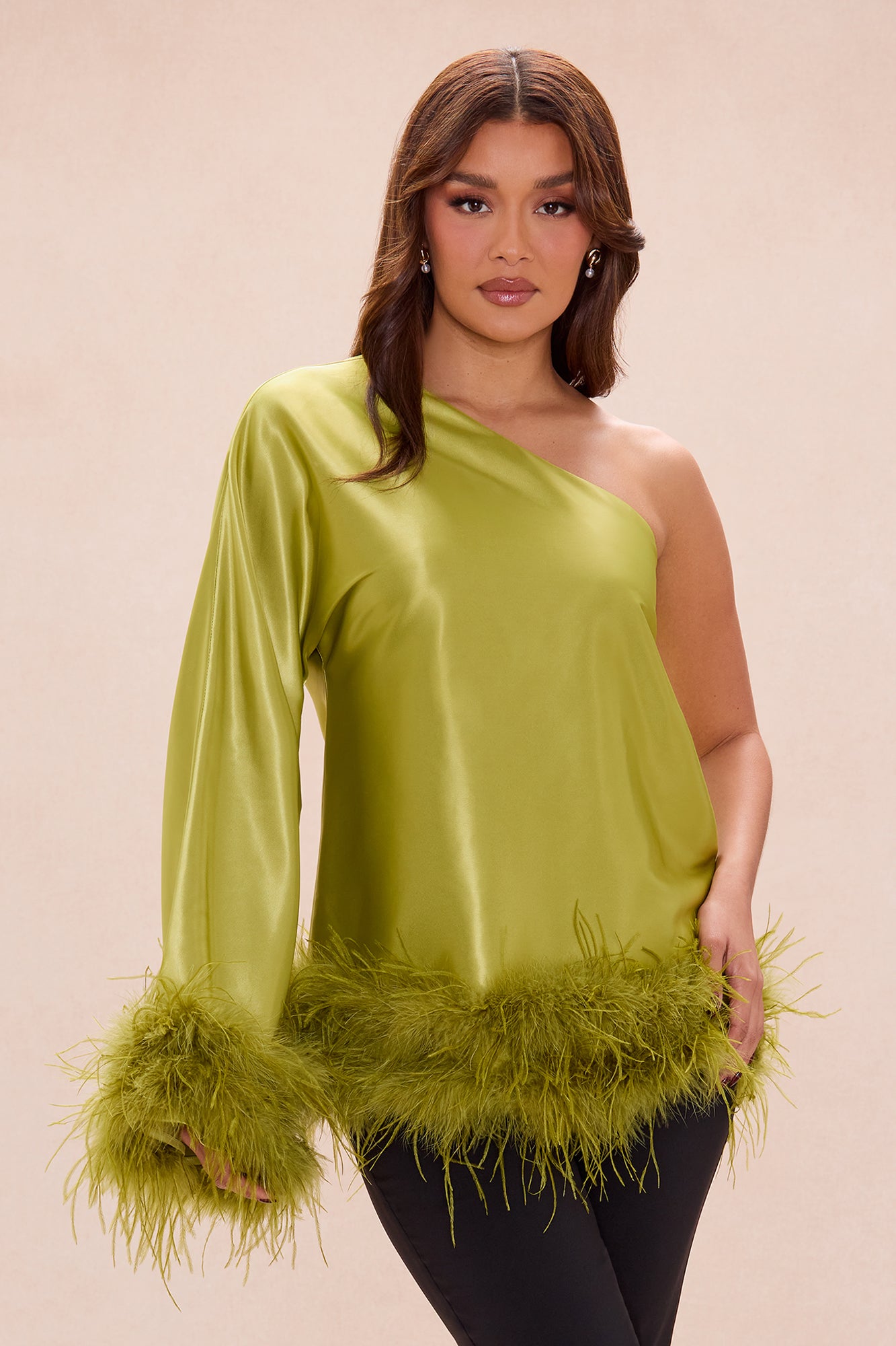 Jacqueline Feathered Satin Top - Chartreuse