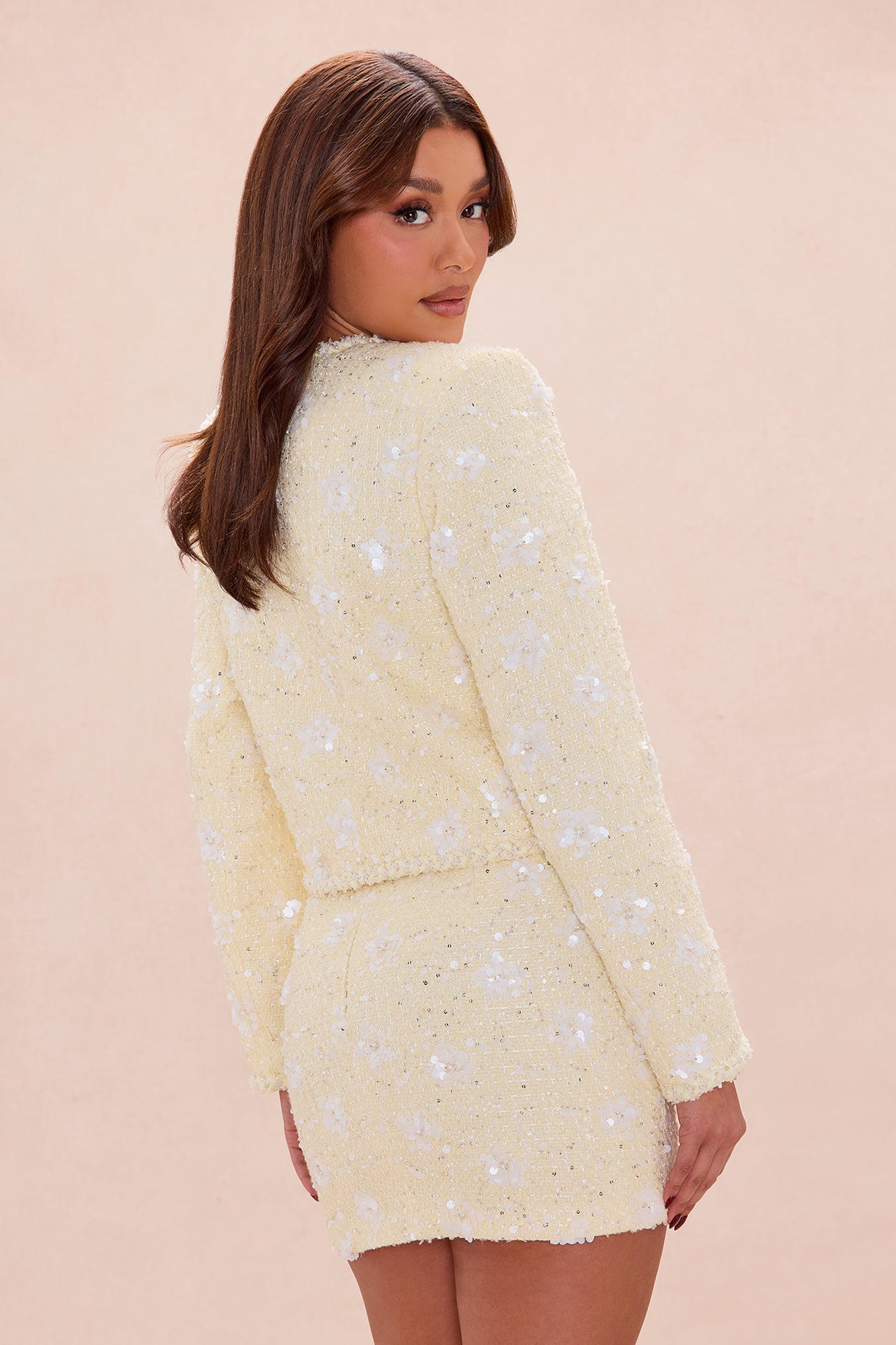 Hollie Embellished Tweed Mini Skirt Set - Butter Yellow