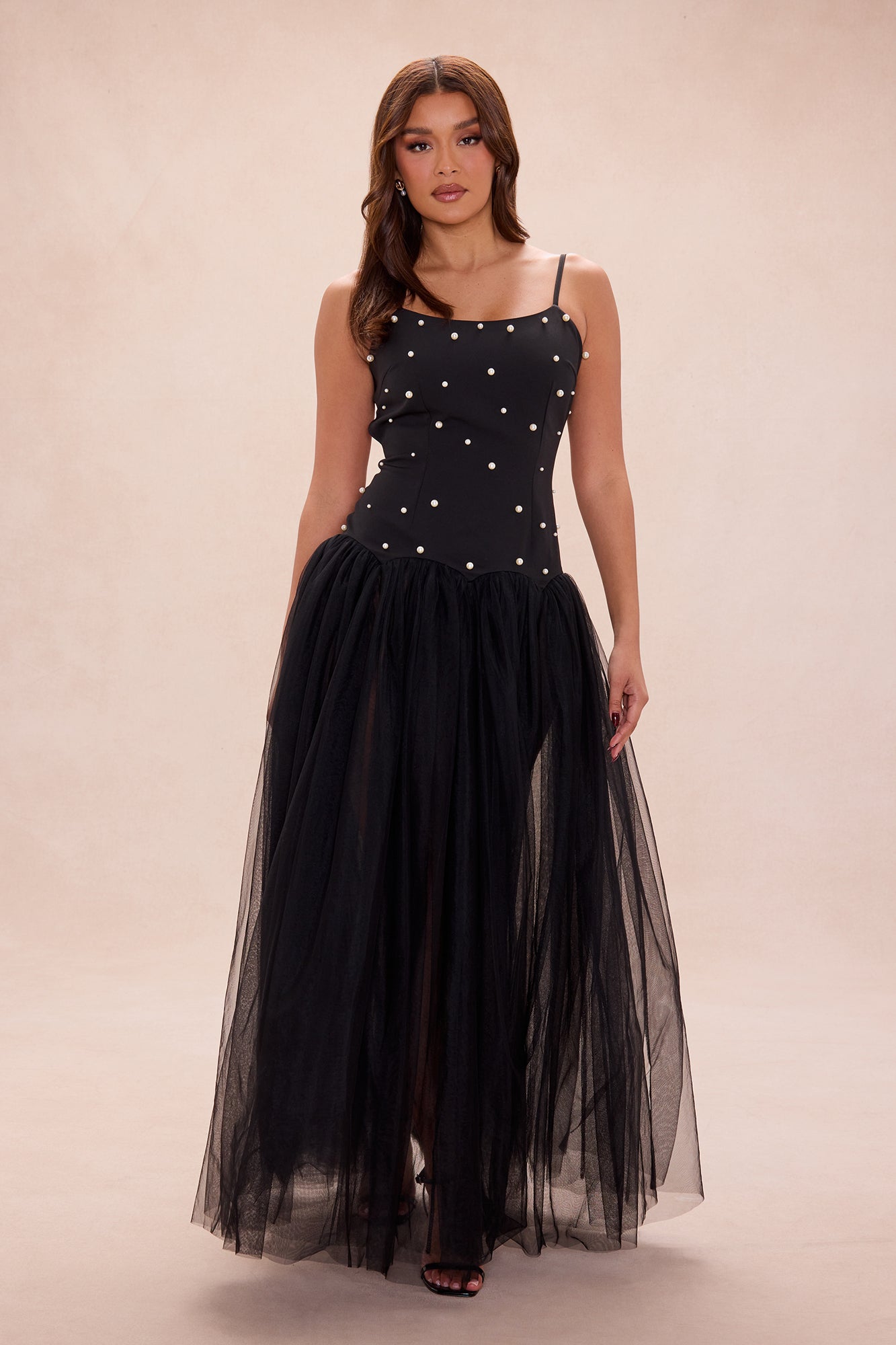 Natalie Drop Waist Tulle Gown - Black