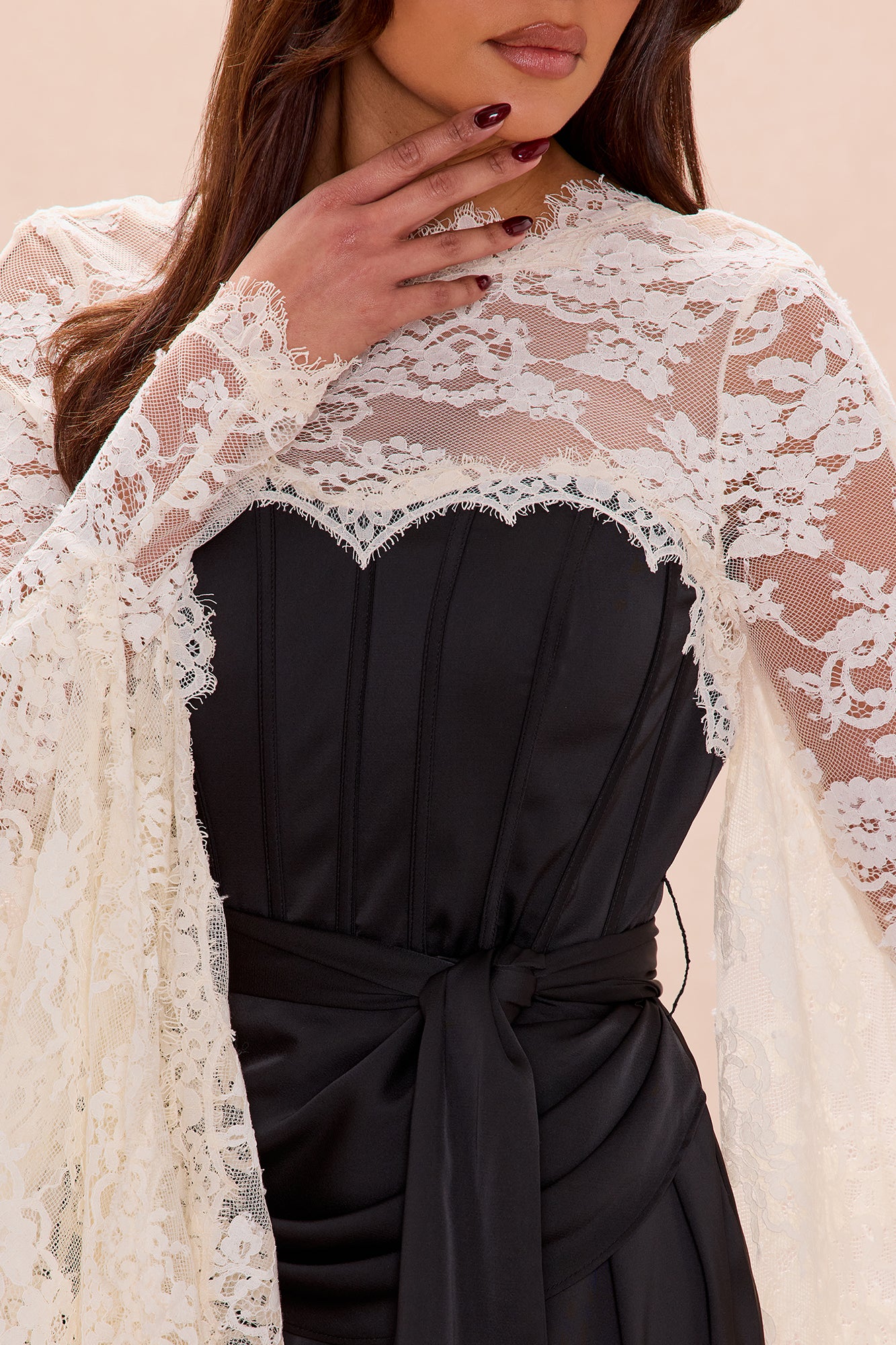 Amelia Satin Lace Mini Dress - Black