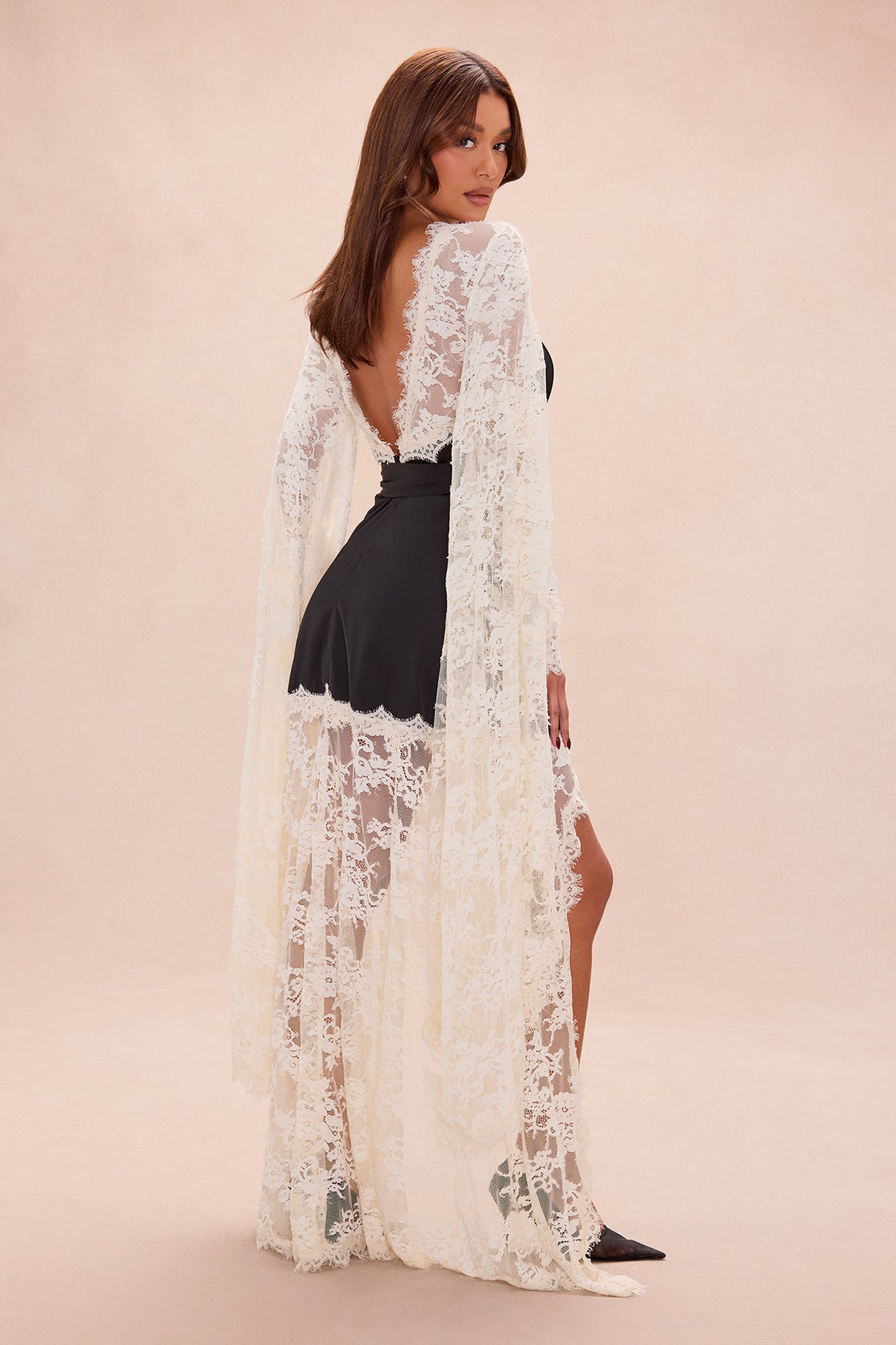 Amelia Satin Lace Mini Dress - Black