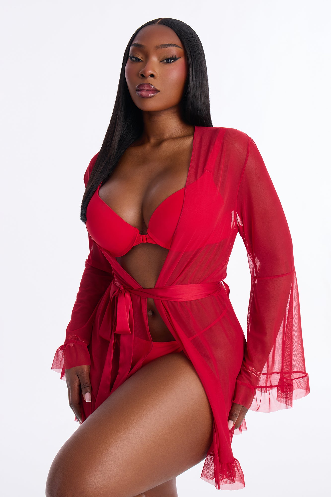 Bound For Love Mesh Robe - Red
