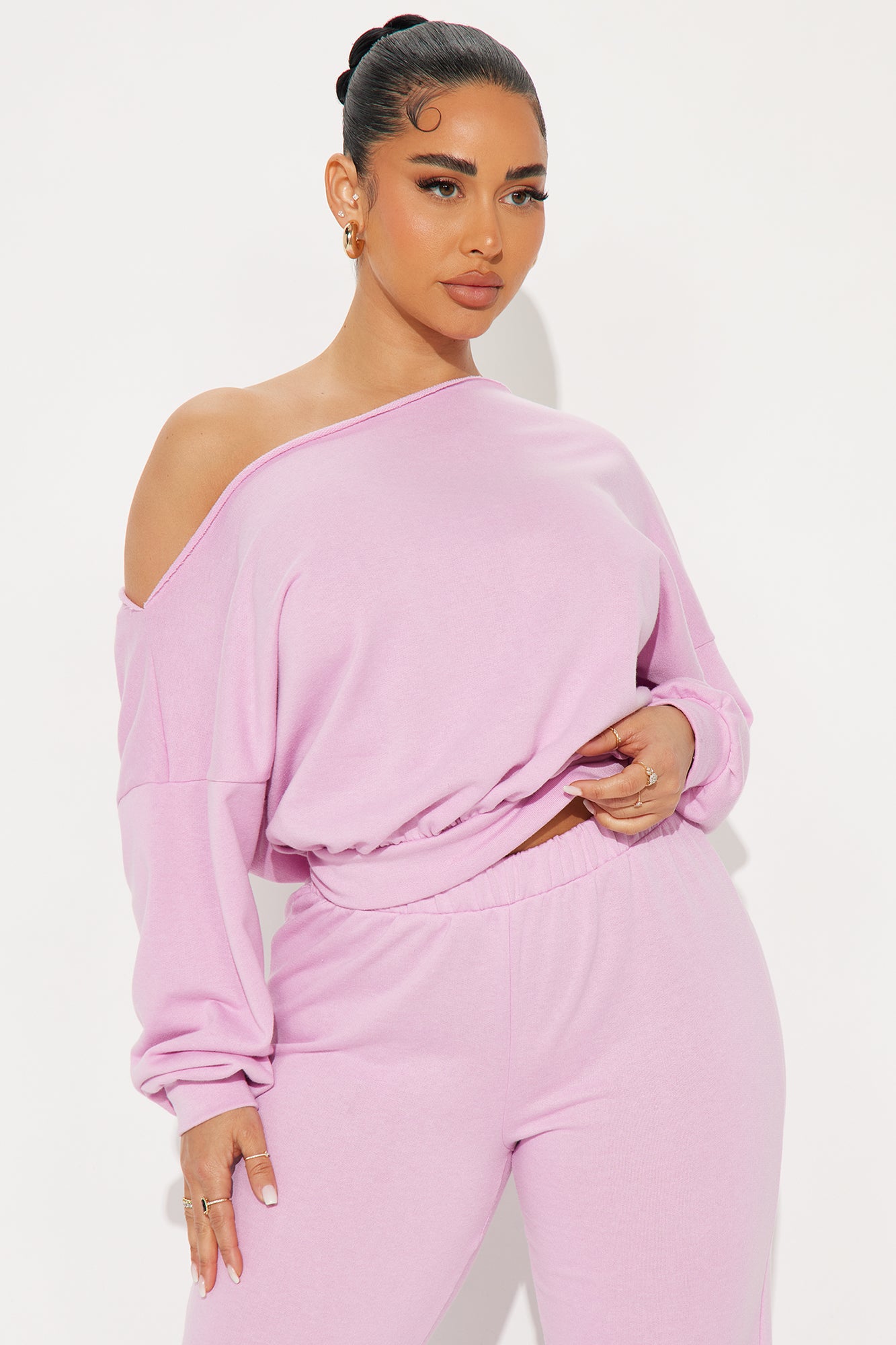 Robyn Off Shoulder Pant Set - Pink
